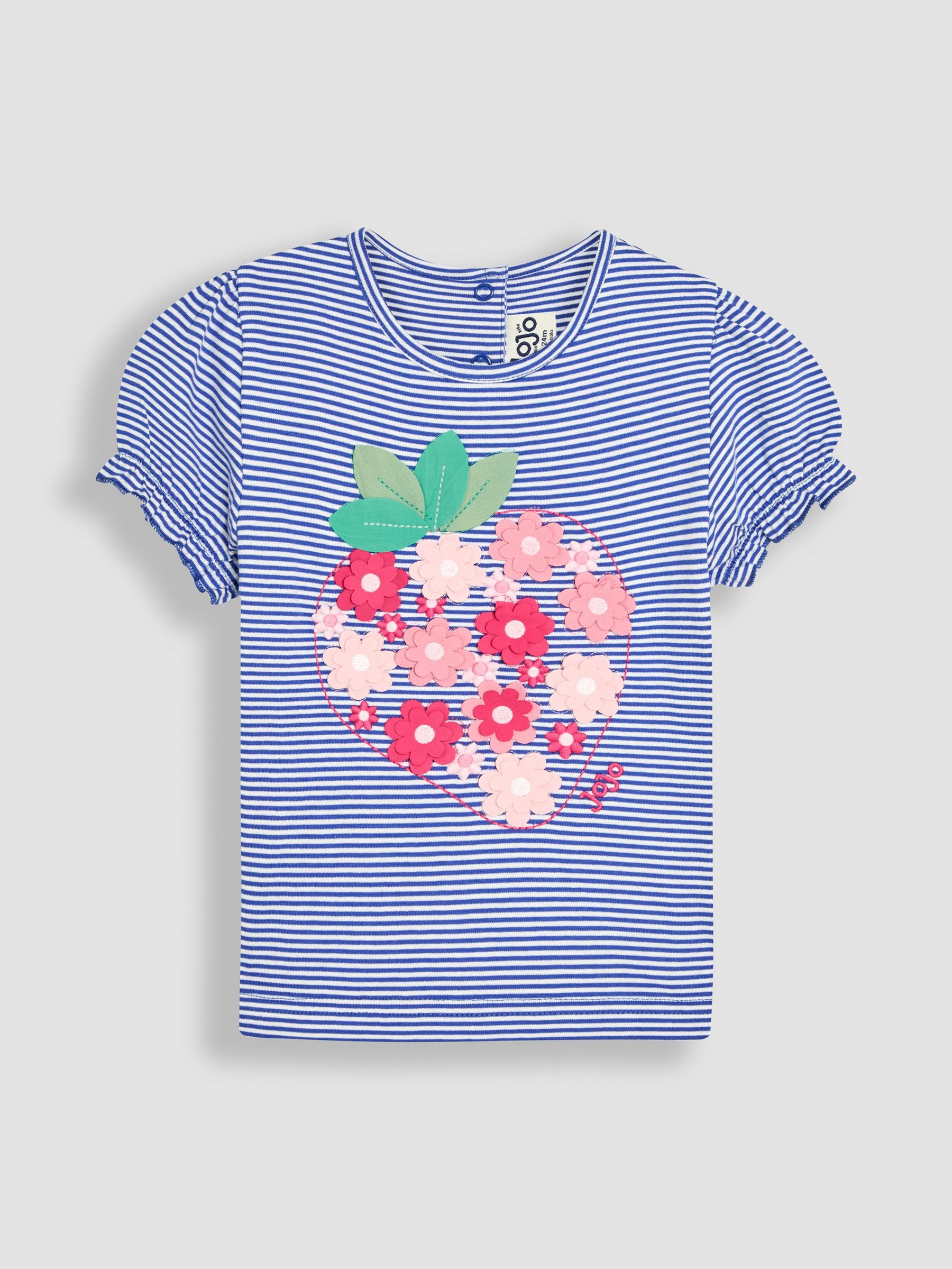 Cornflower Blue Strawberry Applique Puff Sleeve T-Shirt (AU5324) | £16 - £19