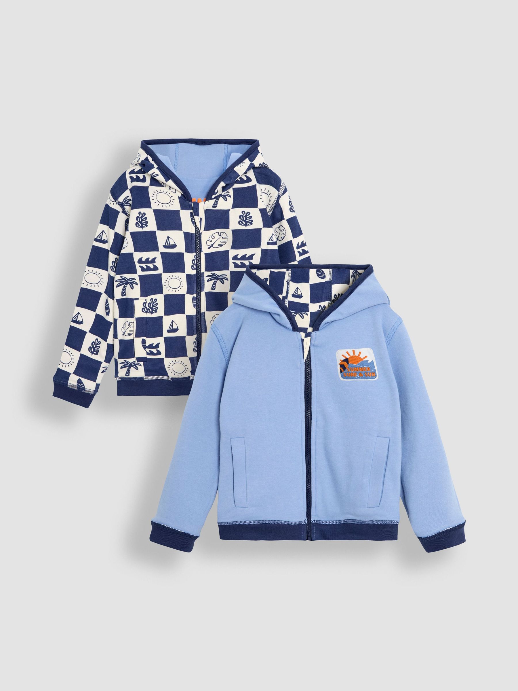 Navy Surf Checkerboard Print Reversible 100% Cotton Hoodie (AU5329) | £27 - £30