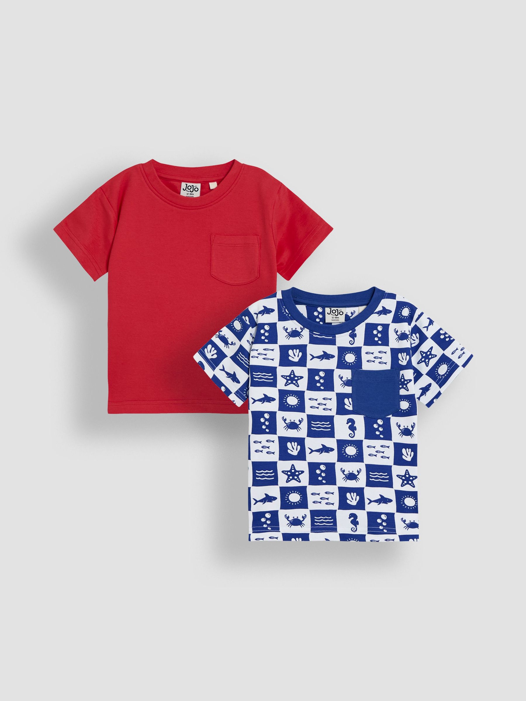 Blue Beach Checkerboard 100% Cotton Printed & Plain T-Shirts 2 Pack (AU5335) | £20 - £23
