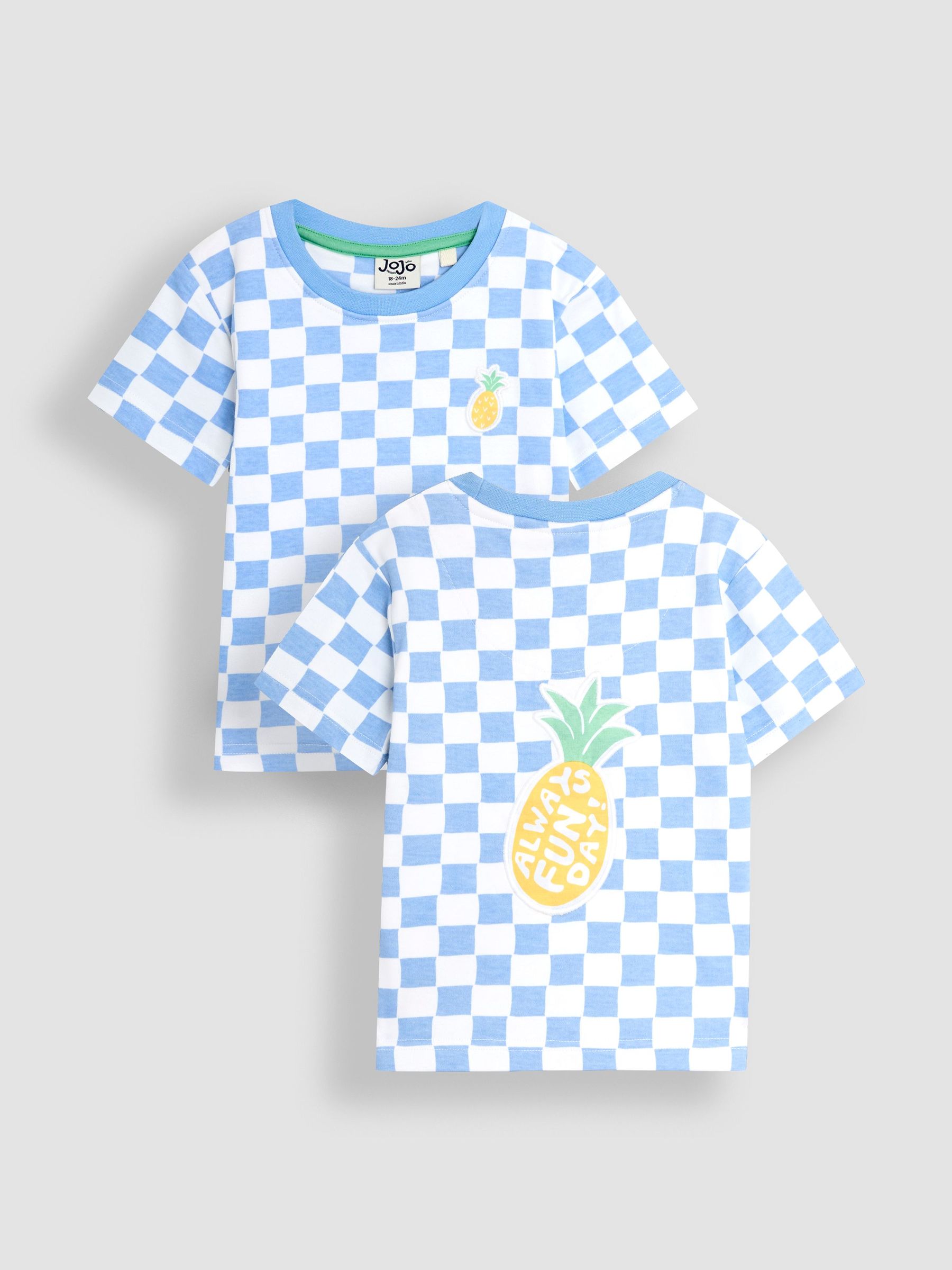 Blue Pineapple Back Appliqué Checkerboard 100% Cotton T-Shirt (AU5340) | £16 - £19