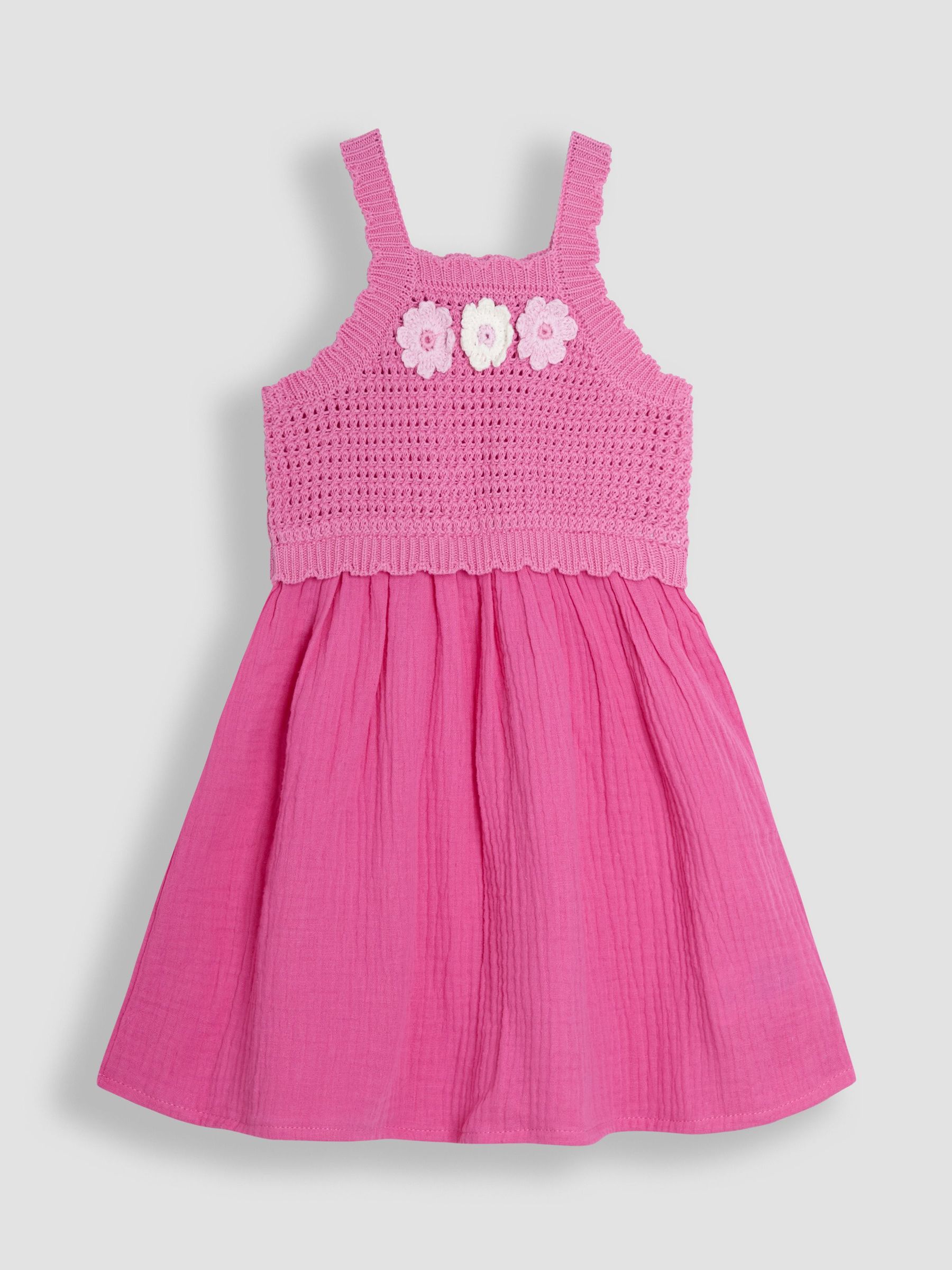 Pink Crochet & Cheesecloth Combo Summer Dress (AU5348) | £25 - £28