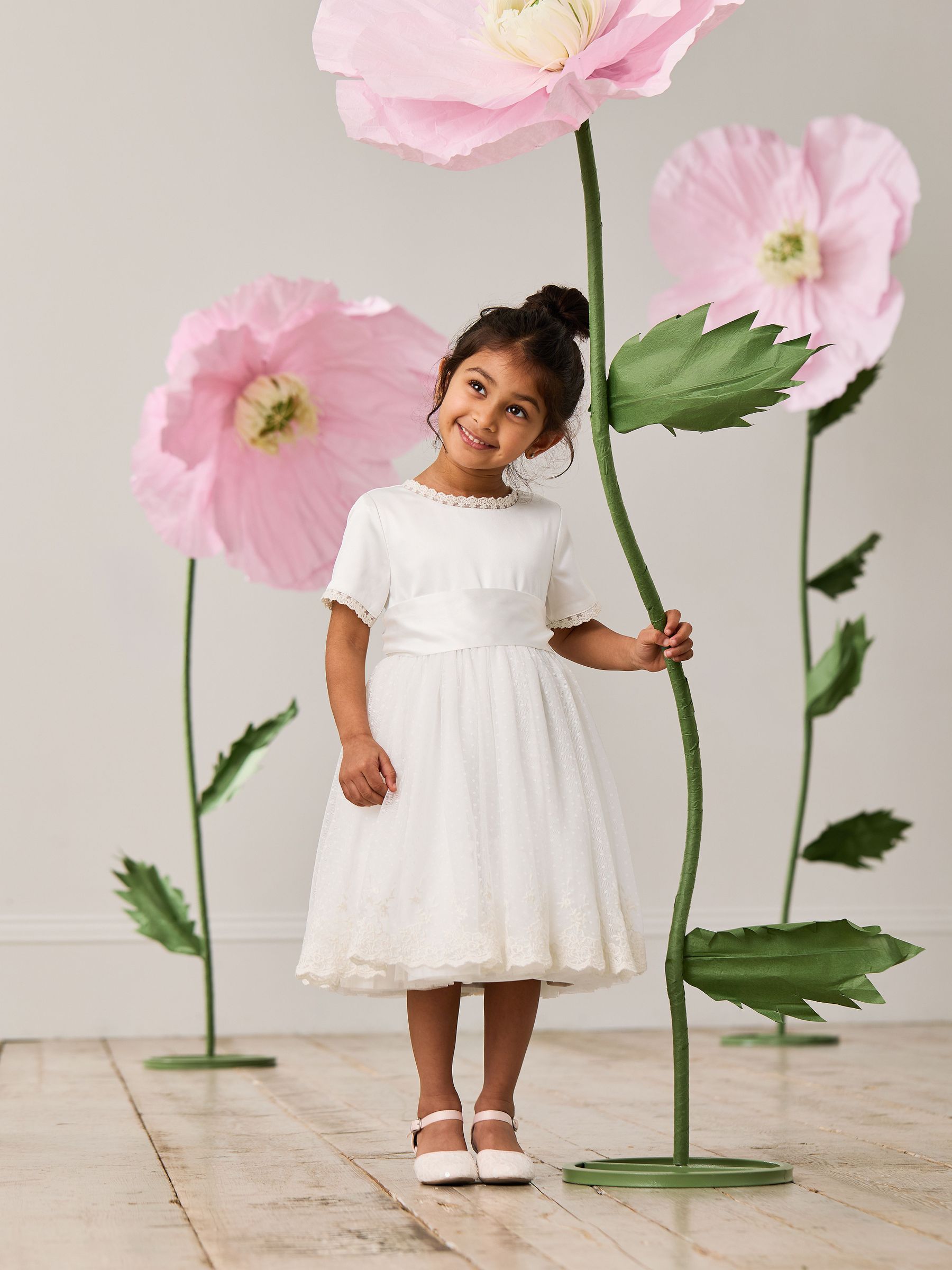 Cream Embroidered Lace Flower Girl Dress With Satin Sash (AU5370) | £53 - £59