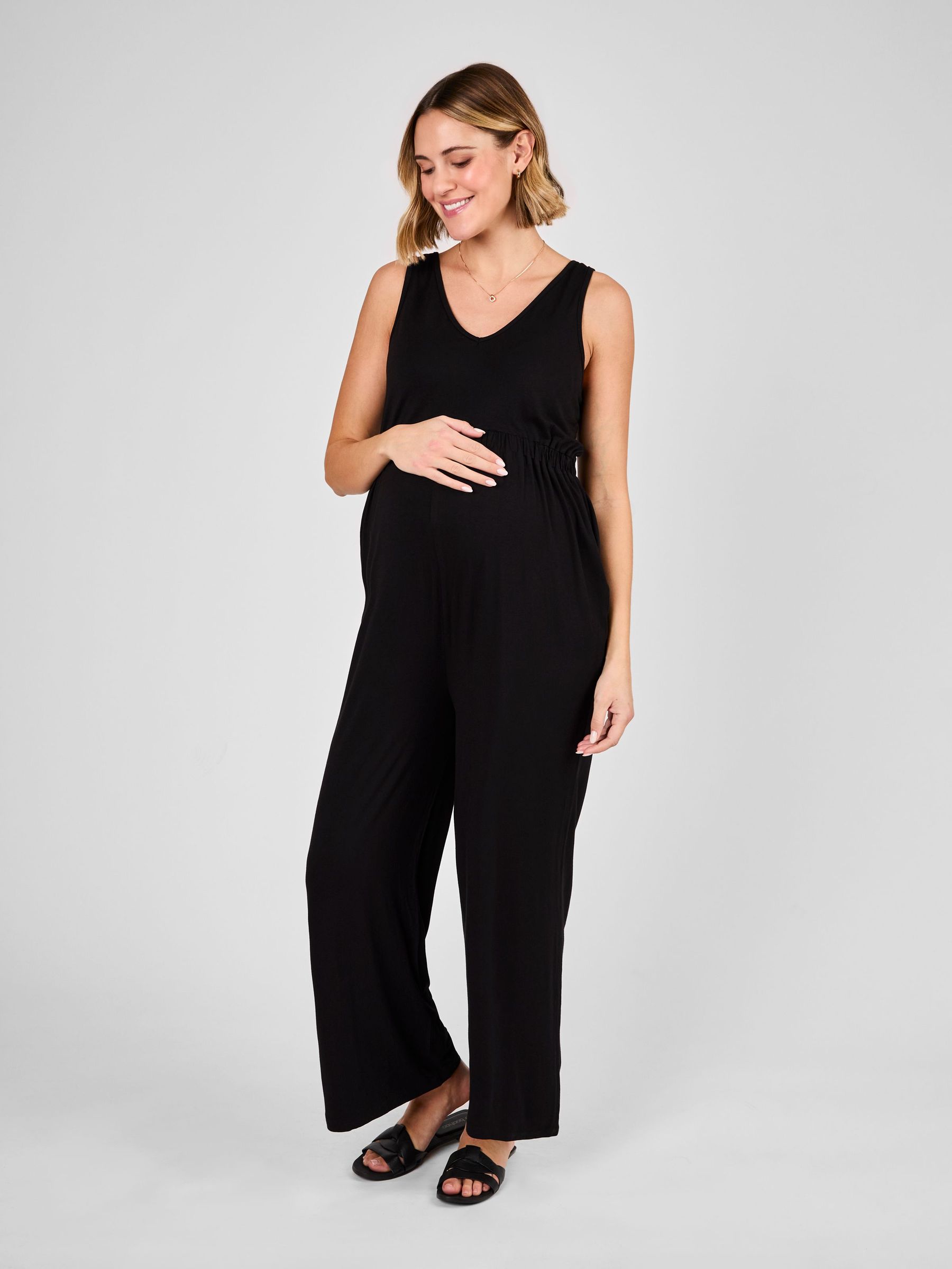 Black Maternity Wide Leg Jersey Jumpsuit (AU5373) | £39.50
