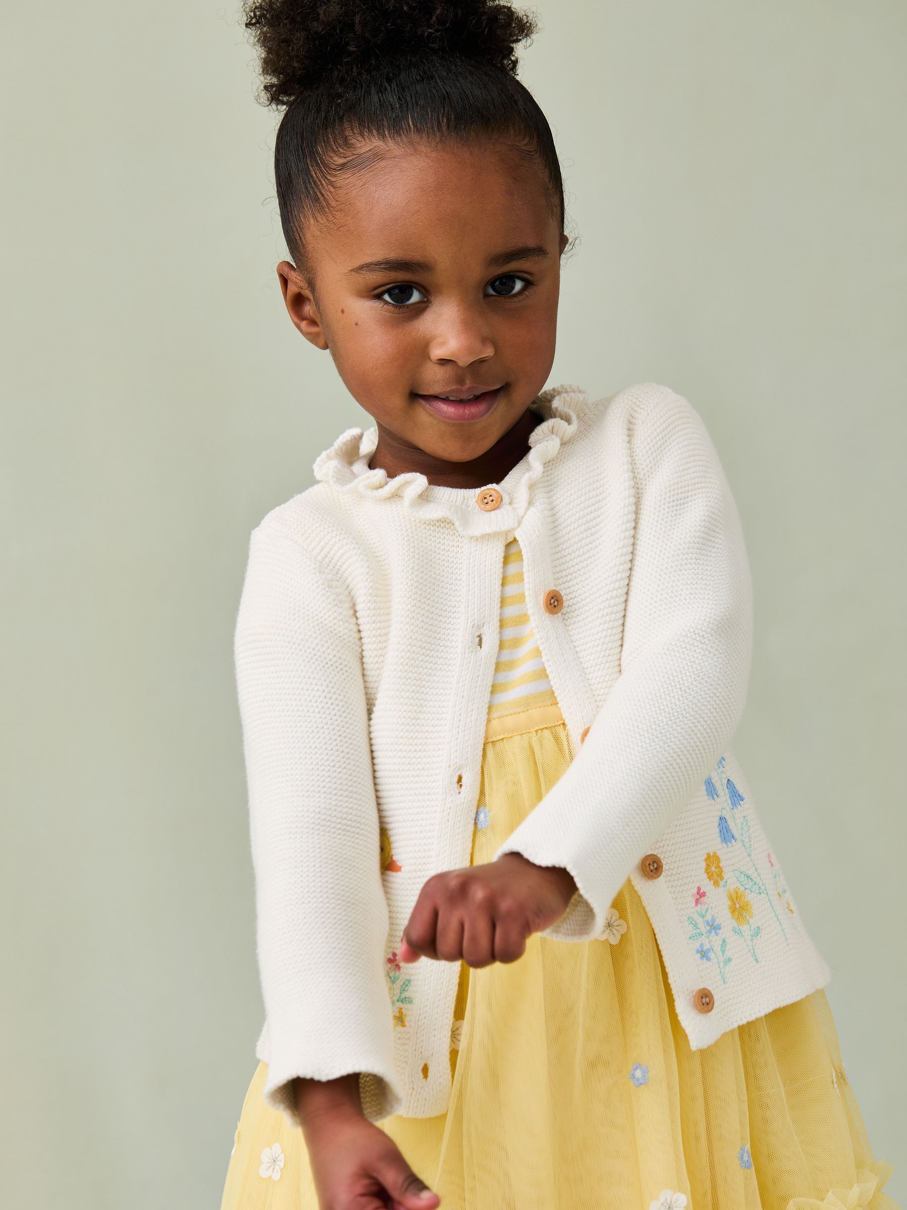 Cream Floral Duck Applique Ruffle Collar 100% Cotton Cardigan (AU5376) | £26 - £29