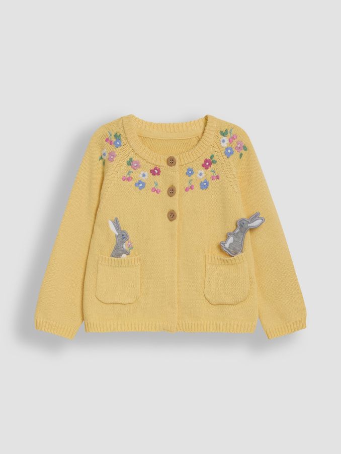 Yellow Bunny Applique Pet in Pocket Character Cardigan (AU5378) | £26 - £29