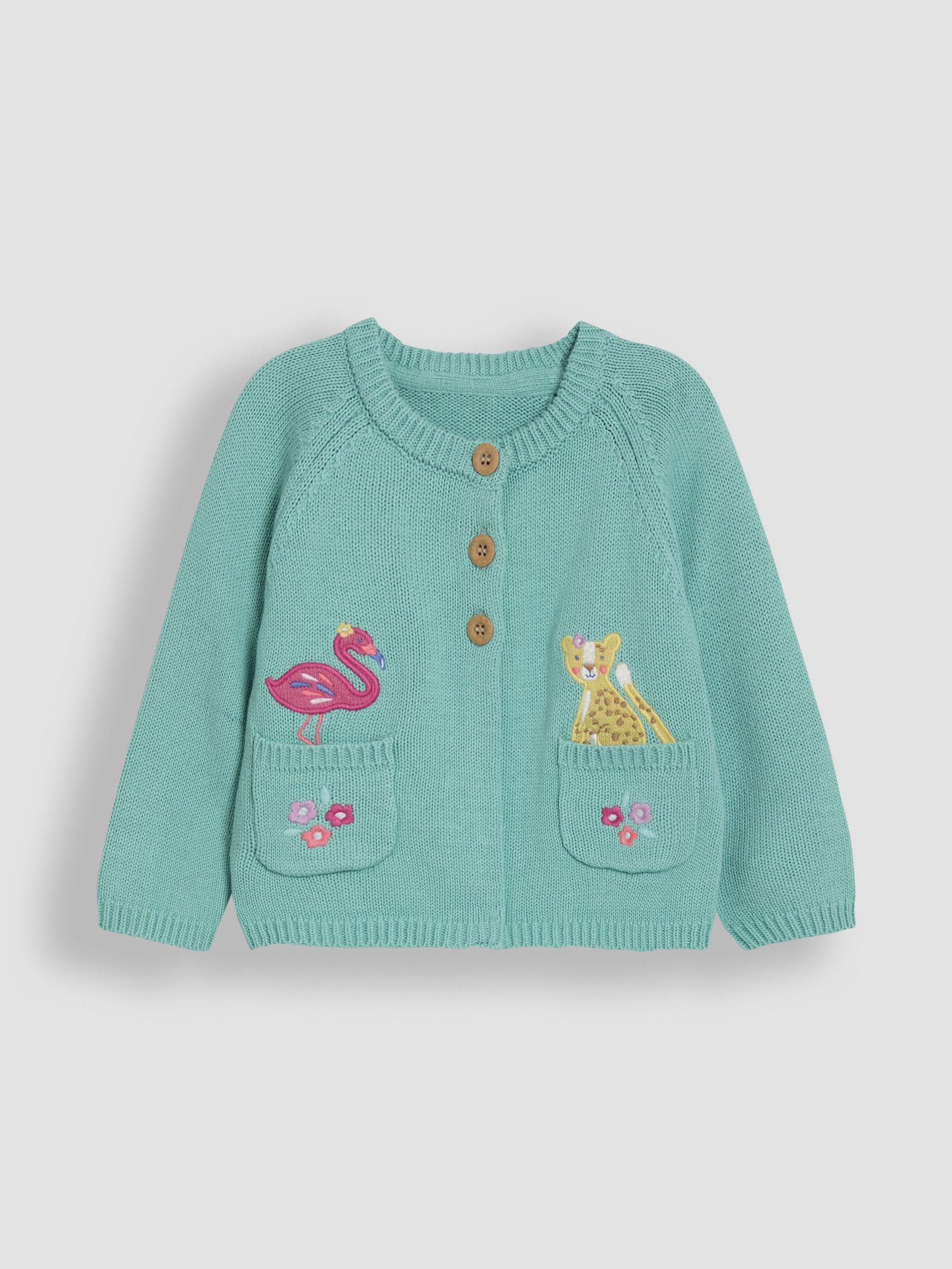 Duck Egg Blue Safari Animals Applique Pet in Pocke Character Cardigan (AU5383) | £26 - £29