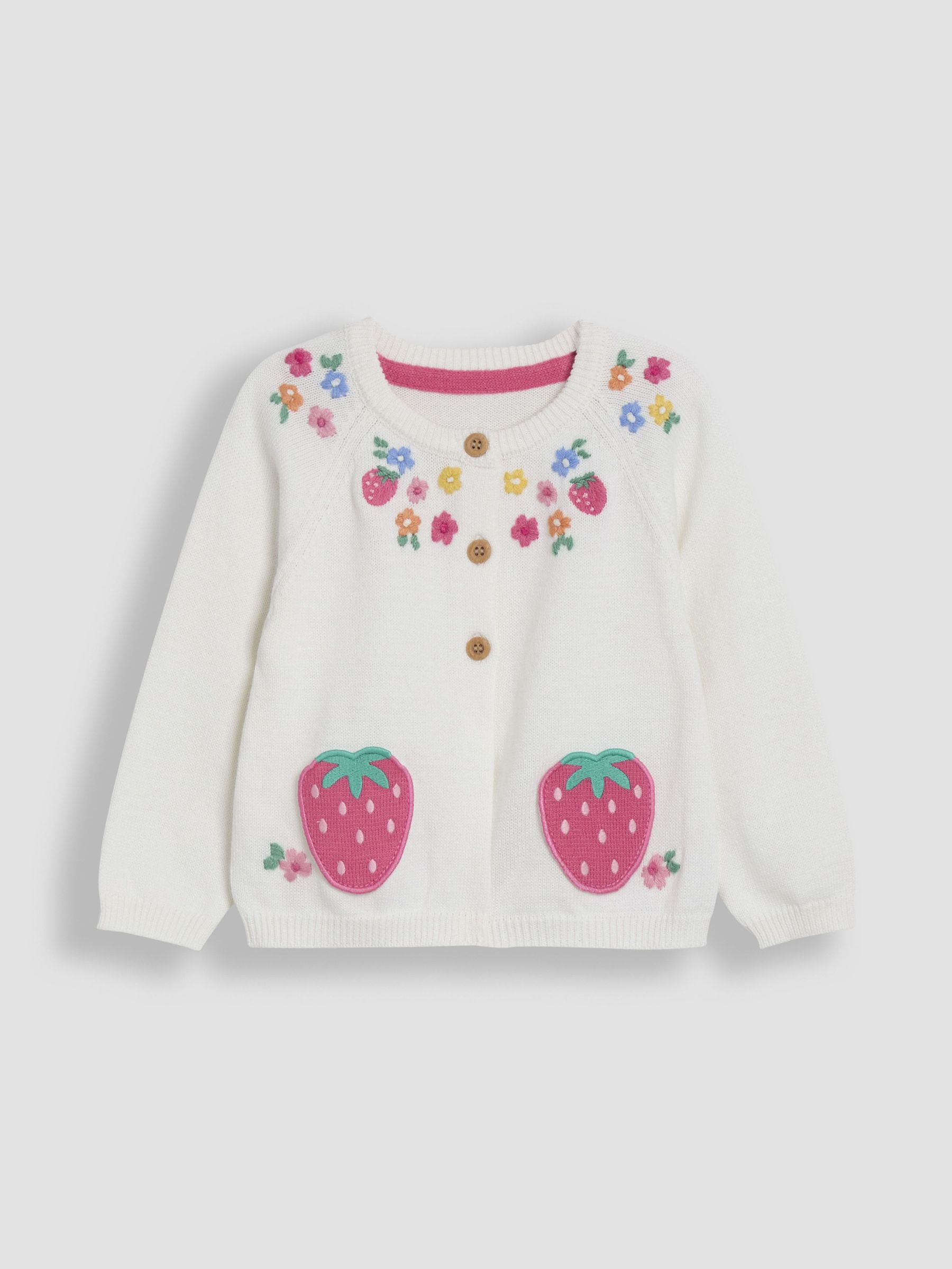 White Strawberry Applique Pocket Character Cardigan (AU5384) | £26 - £29