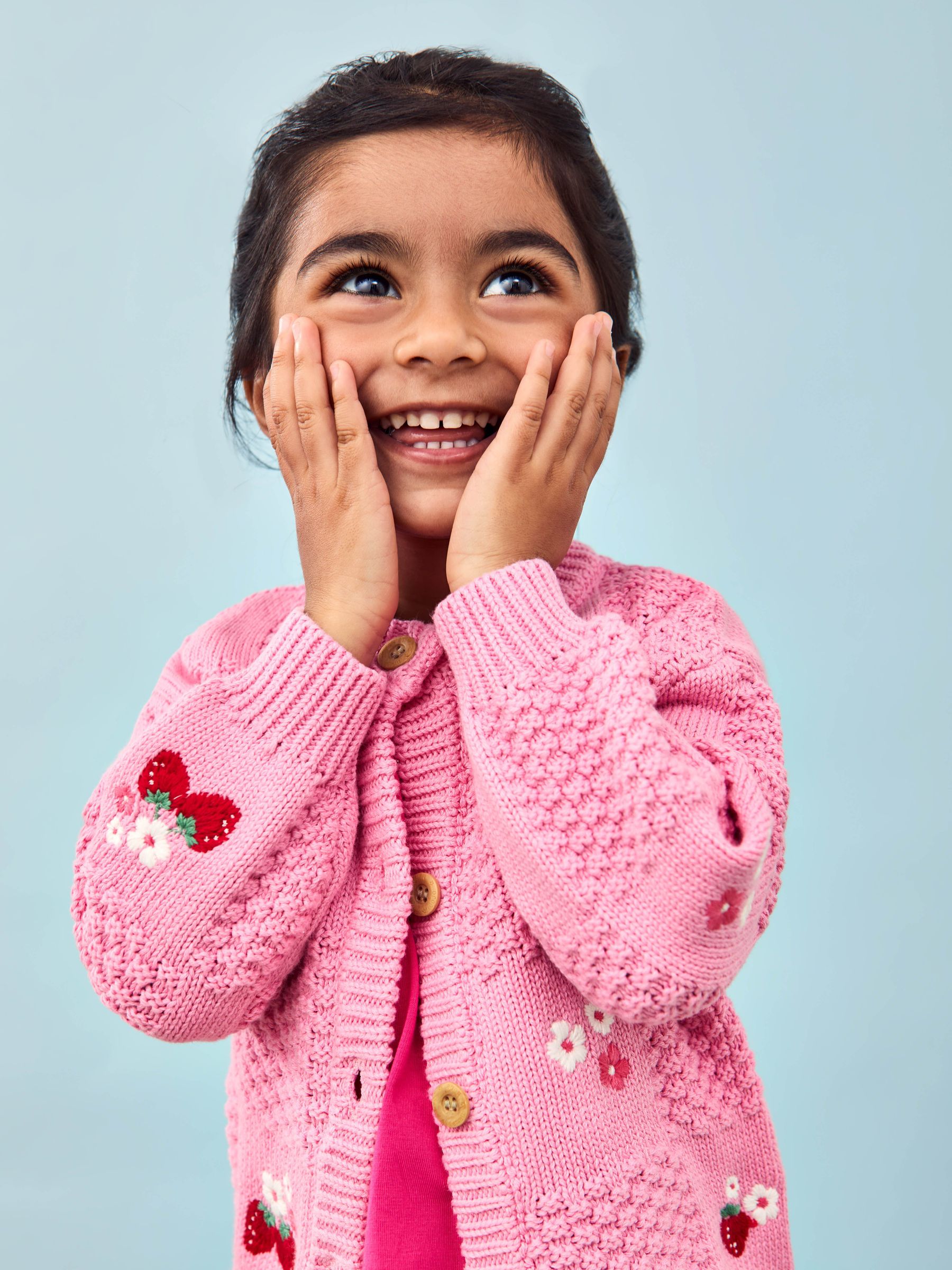 Pink Strawberry Embroidered 100% Cotton Cardigan (AU5387) | £27 - £30