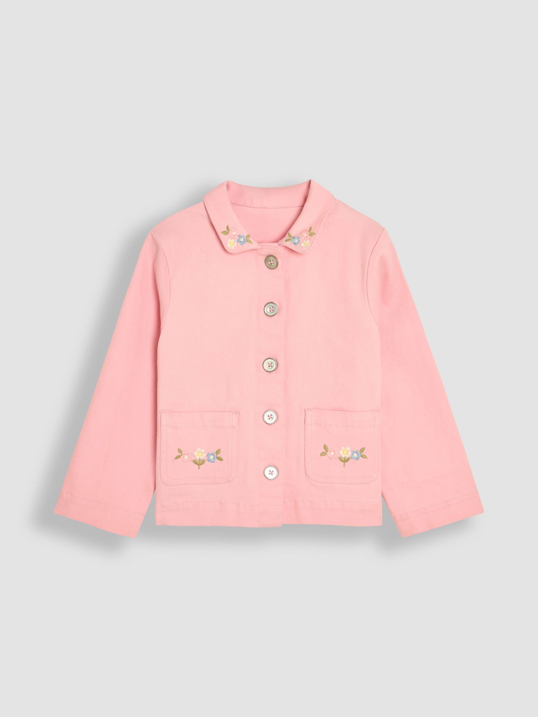 Pink Floral Embroidered Collared Twill Jacket (AU5390) | £30 - £36