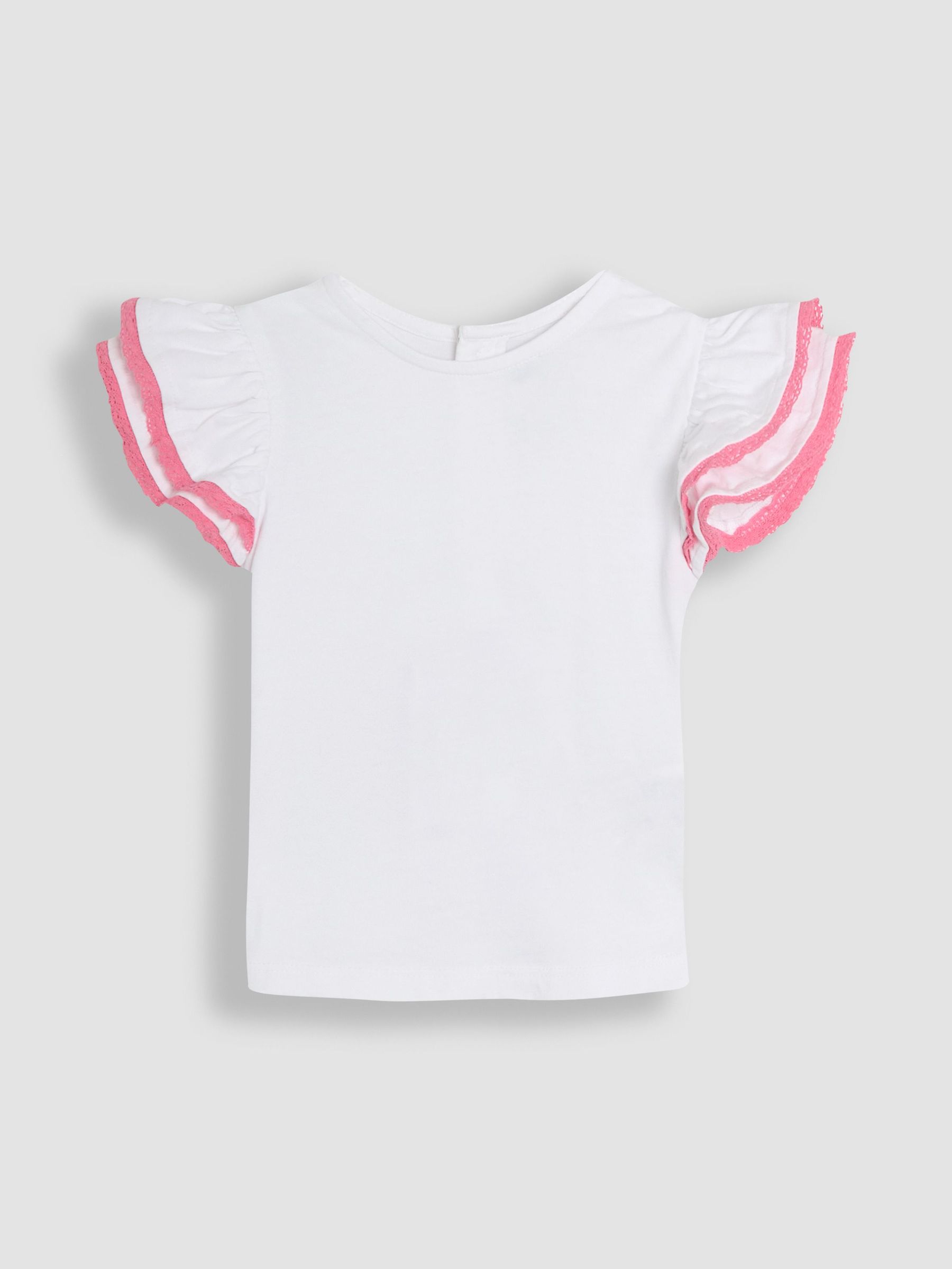 Coral Pink Floral 2-Piece Double Frill Sleeve 100% Cotton T-Shirt & Skirt Set (AU5571) | £27 - £30