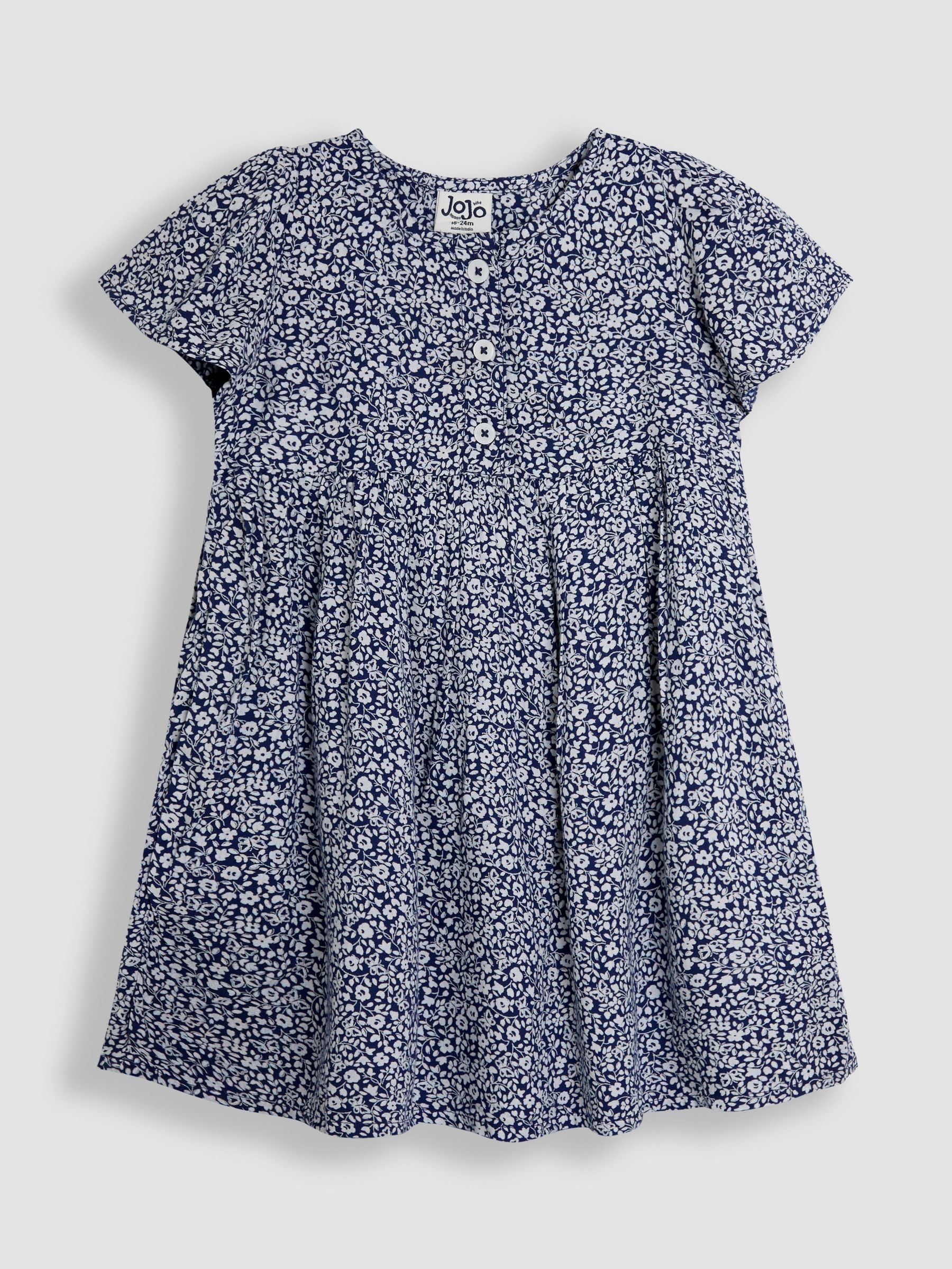 Navy Blue Ditsy Floral Print Button Front Classic Dress (AU5573) | £19 - £22