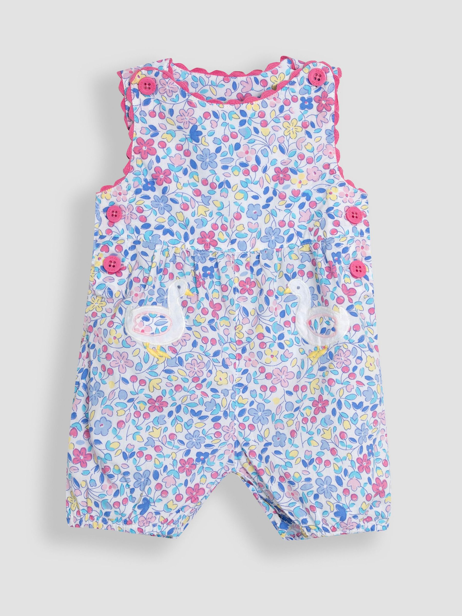 Blue Ditsy Floral Duck Appliqué Pocket 100% Cotton Dungarees (AU5592) | £24 - £25