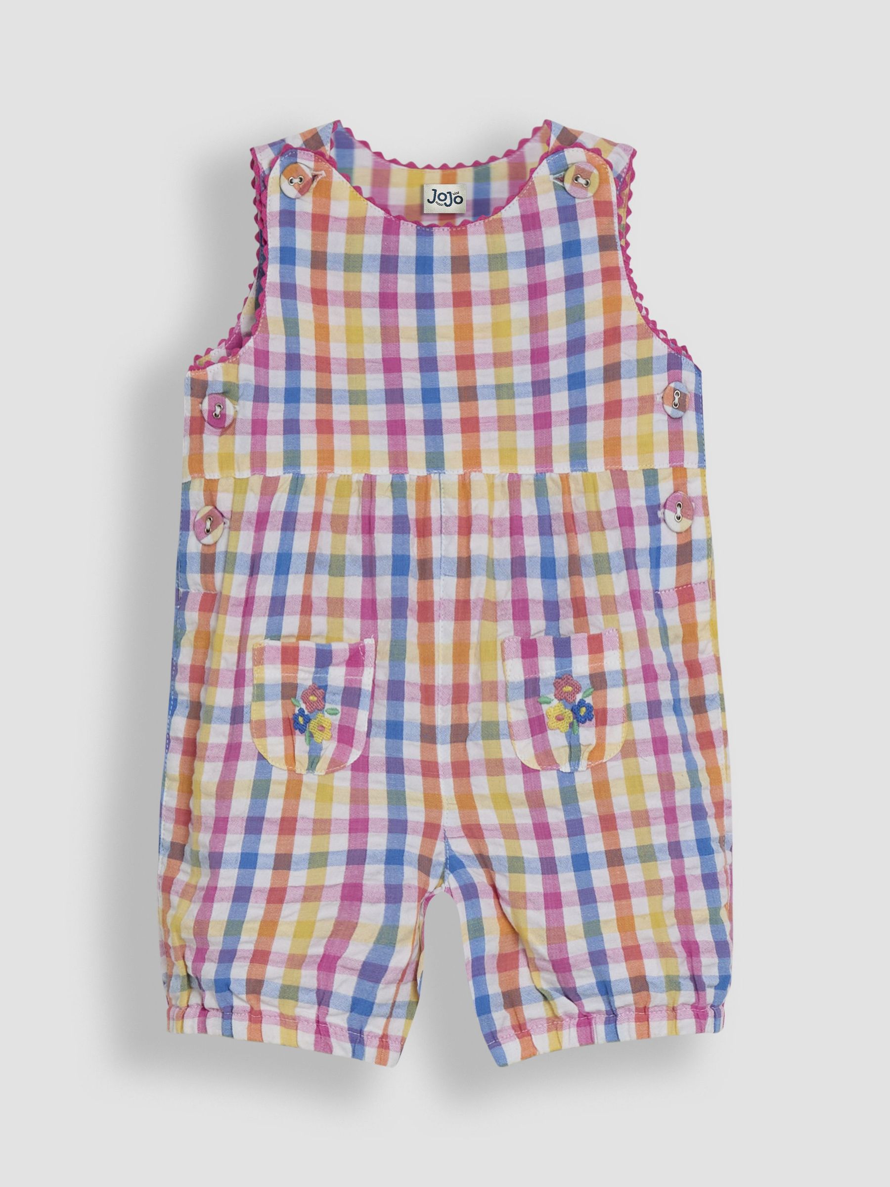 Pink Floral Embroidered Pocket Embroidered Gingham Dungarees (AU5593) | £22 - £23