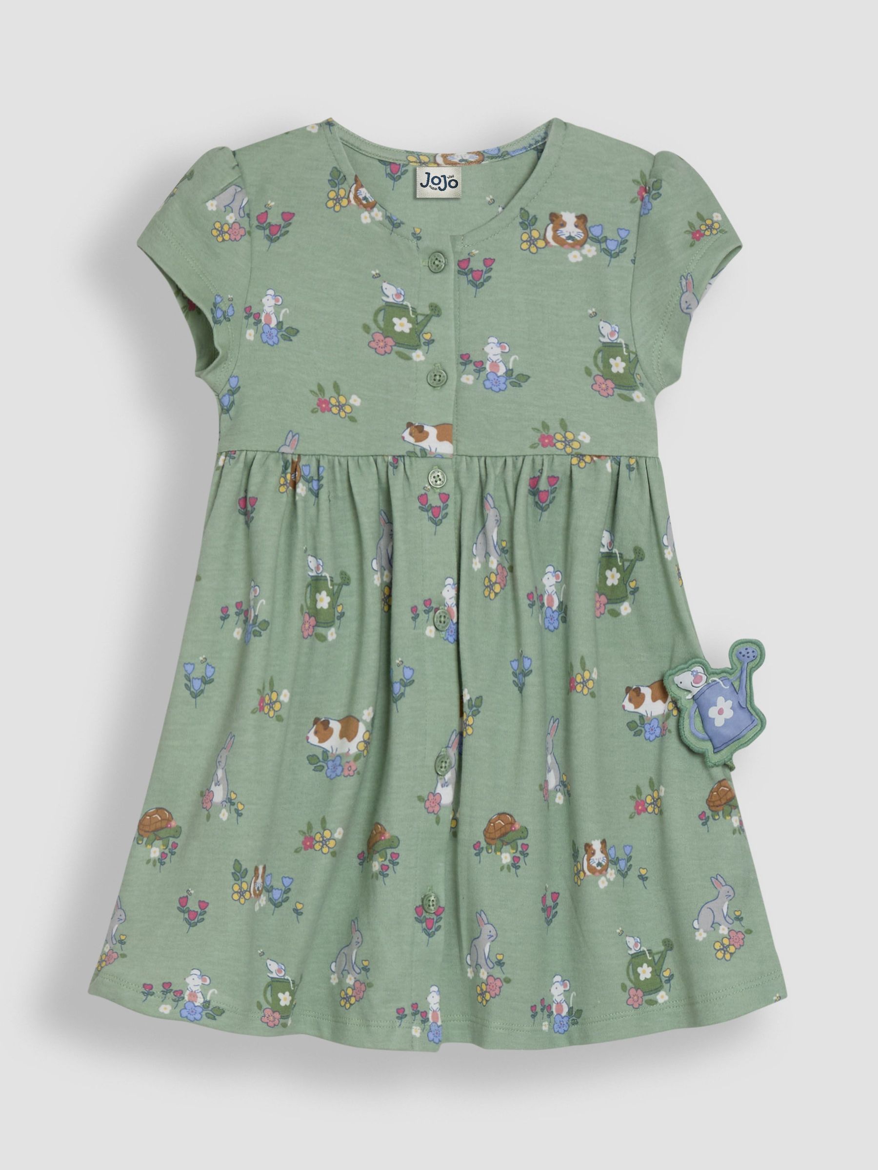 Green Guinea Pig & Friends Pet in Pocket Button Through Dress (AU5605) | £22 - £25
