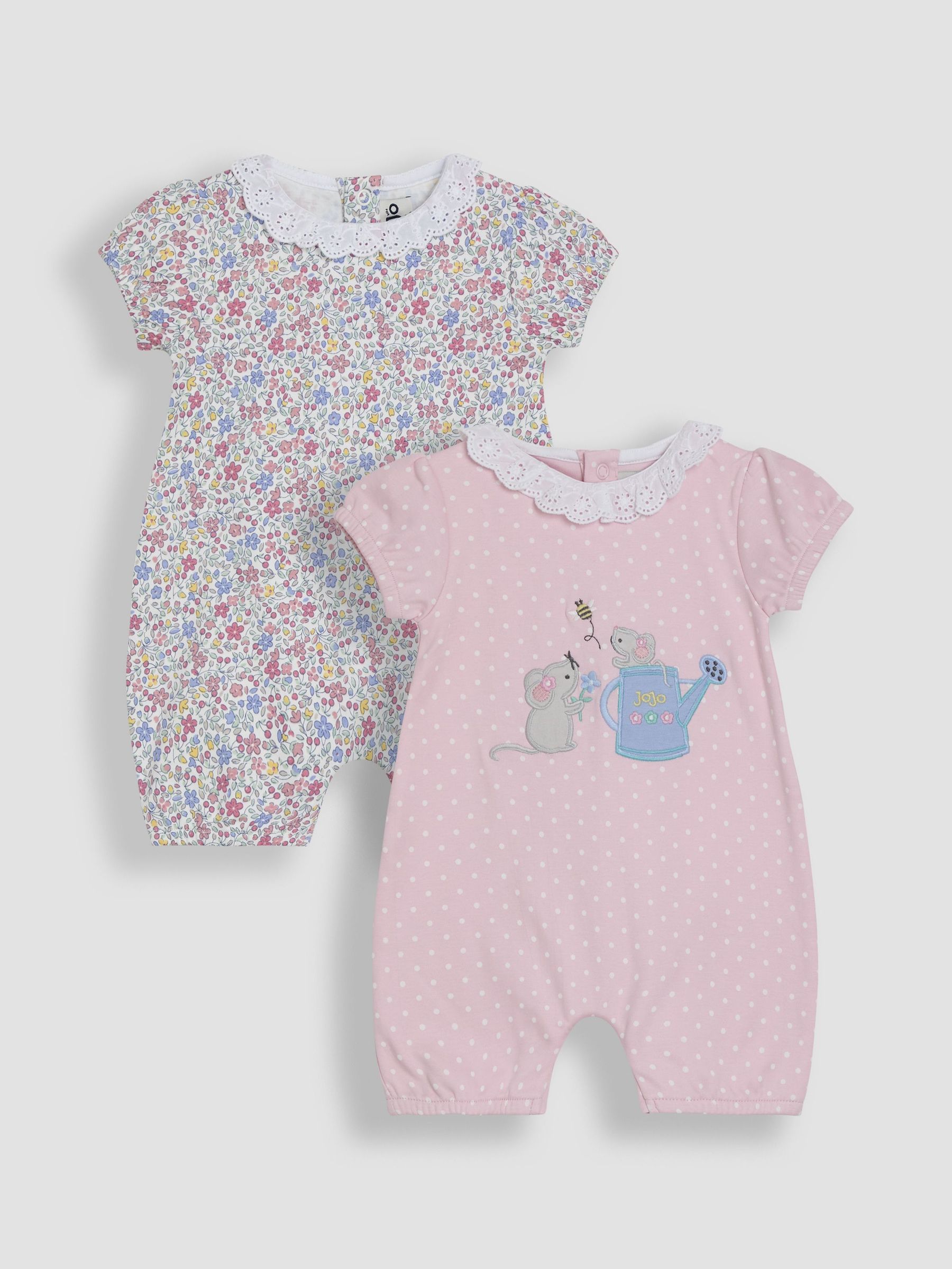 Pink Mouse Applique 2 Pack Broderie Collar Rompers (AU5608) | £30 - £32