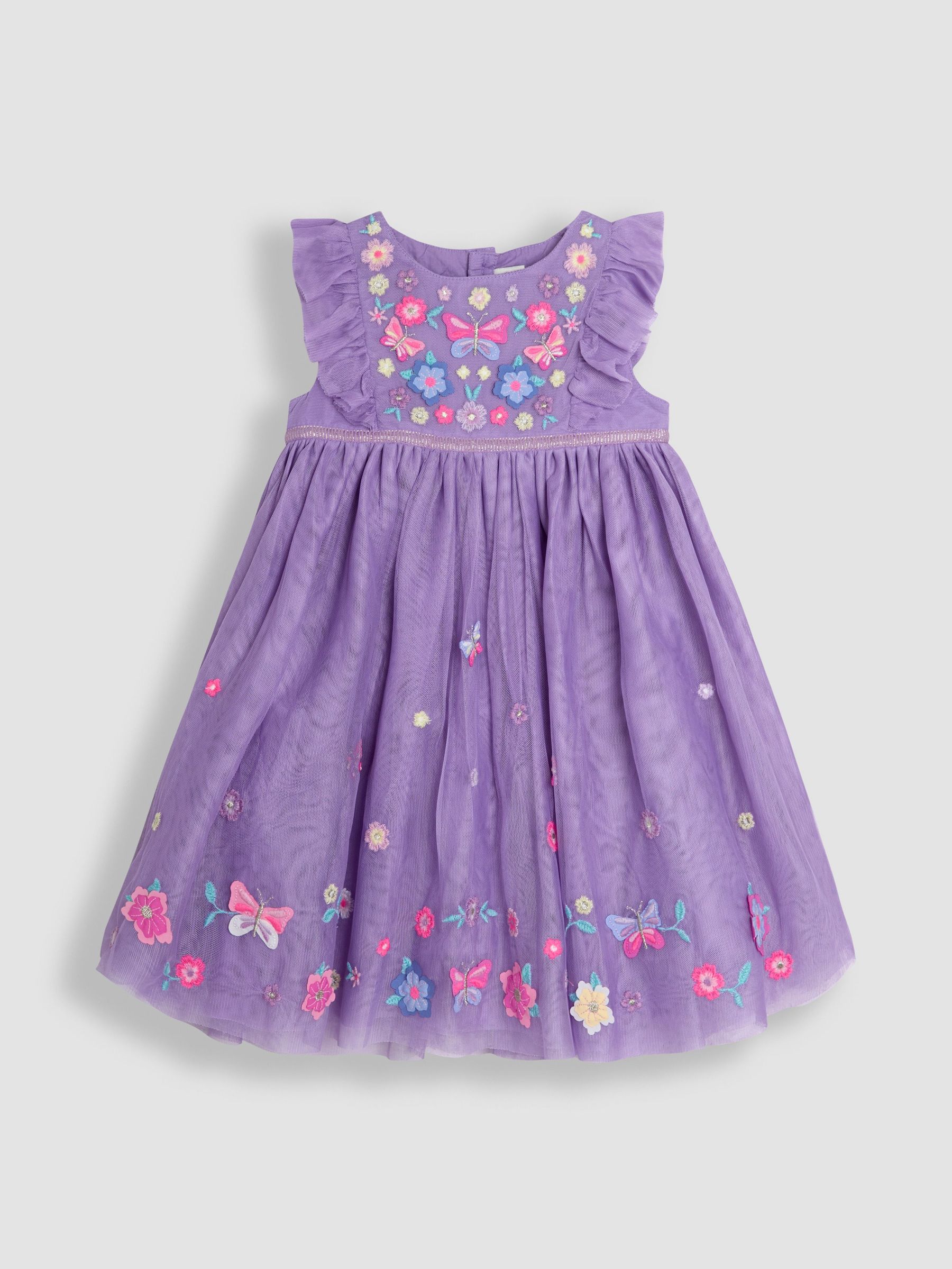 Lilac Purple Butterfly Ruffle Front Embroidered Tulle Party Dress (AU5611) | £34 - £40