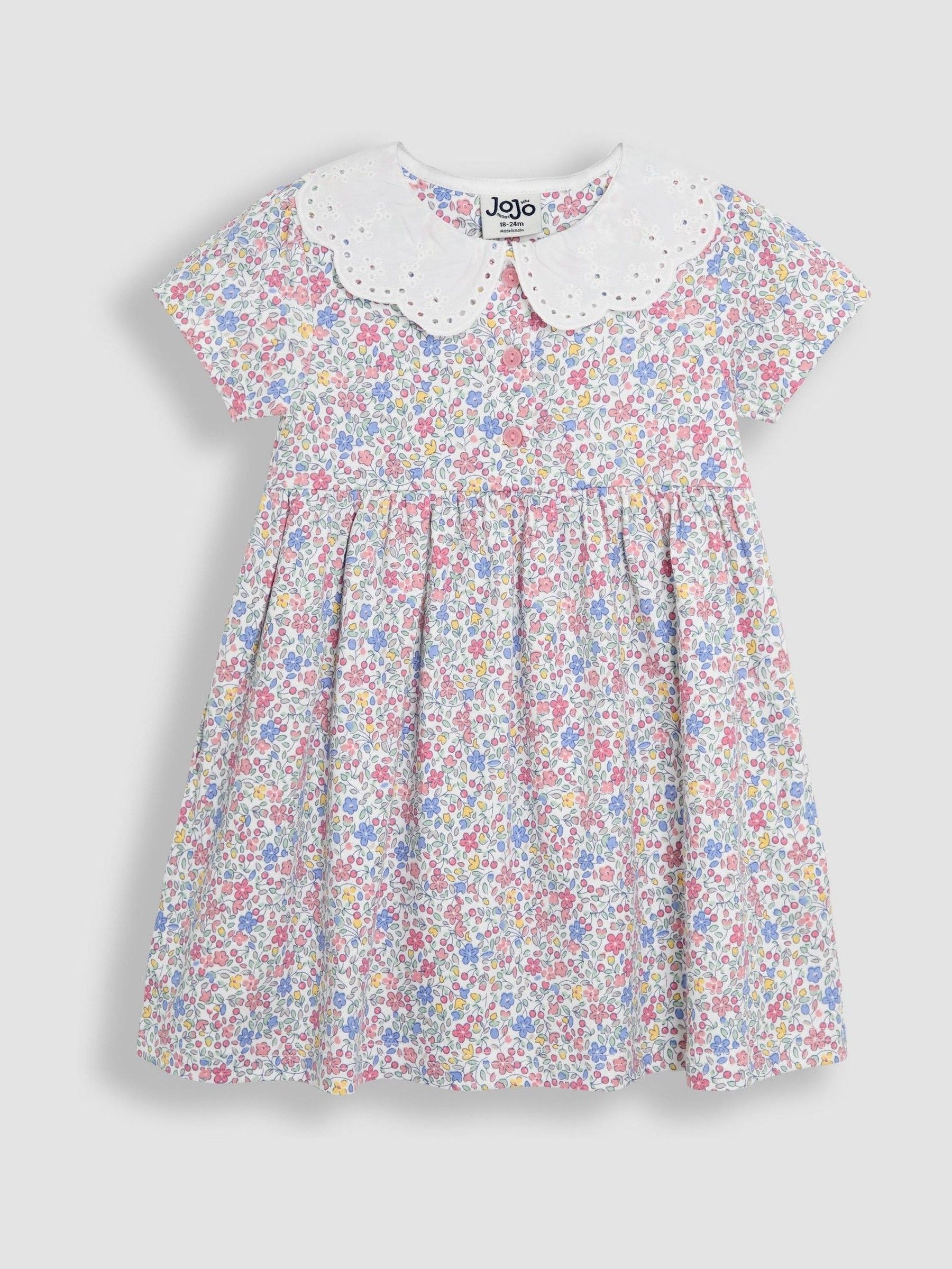 Pink Cherry Ditsy Floral Print Peter Pan Collar Button Front Dress (AU5612) | £22 - £25