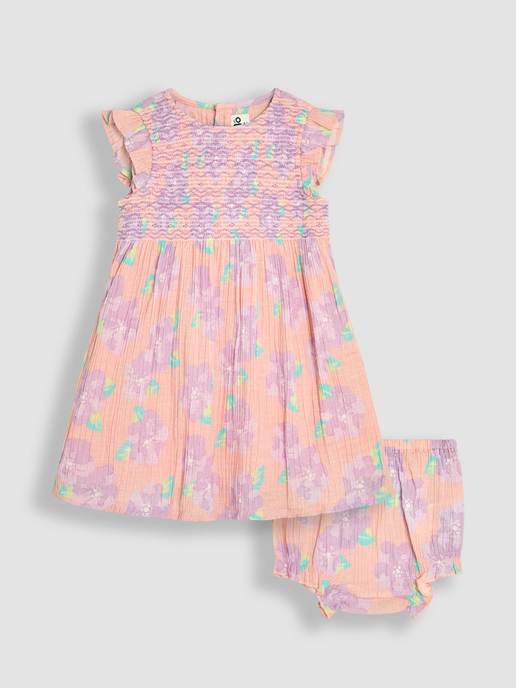 Coral Pink Tropical Floral Smocked Summer Dress (AU5622) | £28 - £31