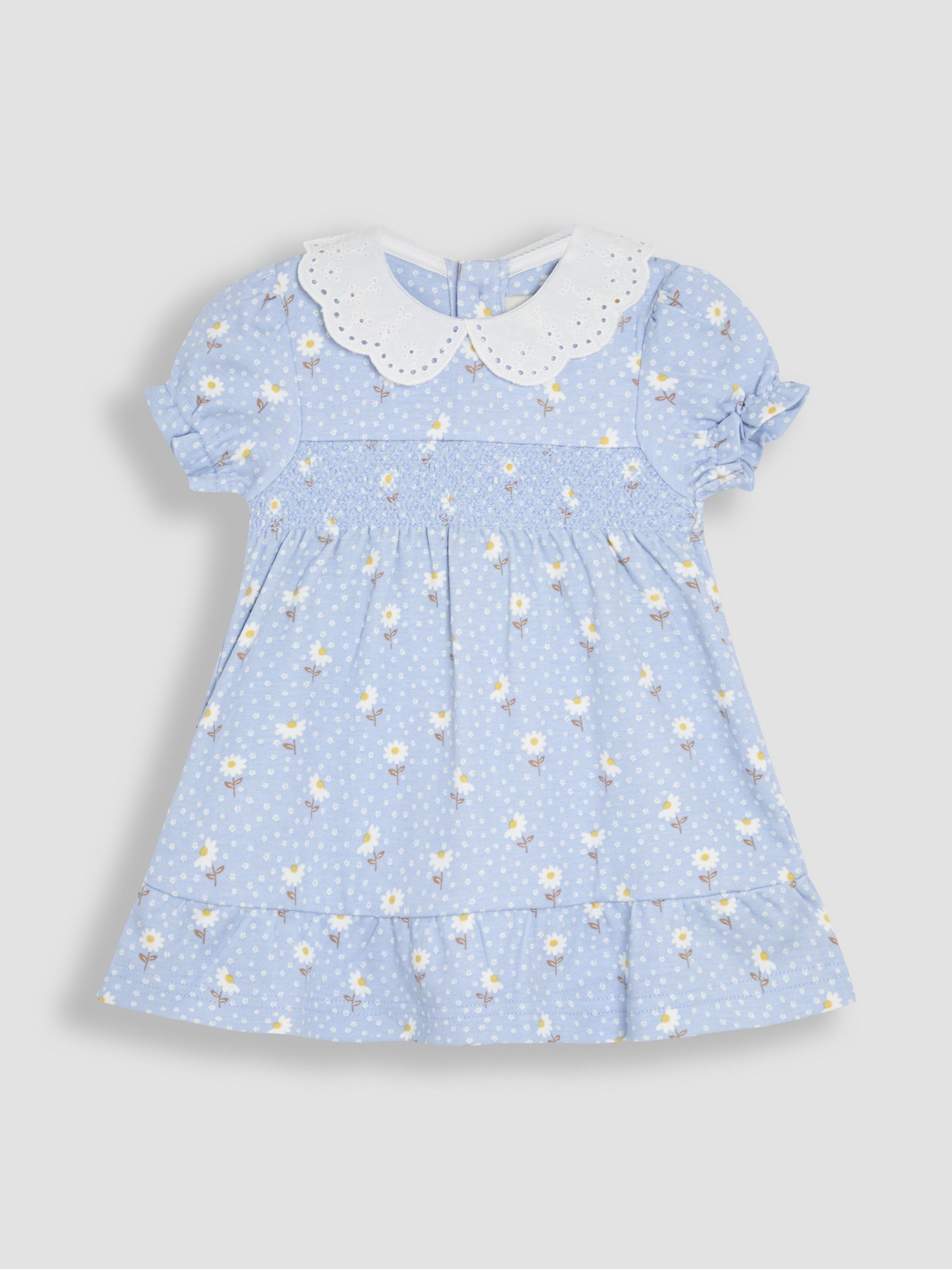 Blue Floral Print Broderie Collar Smocked Dress (AU5630) | £24 - £25