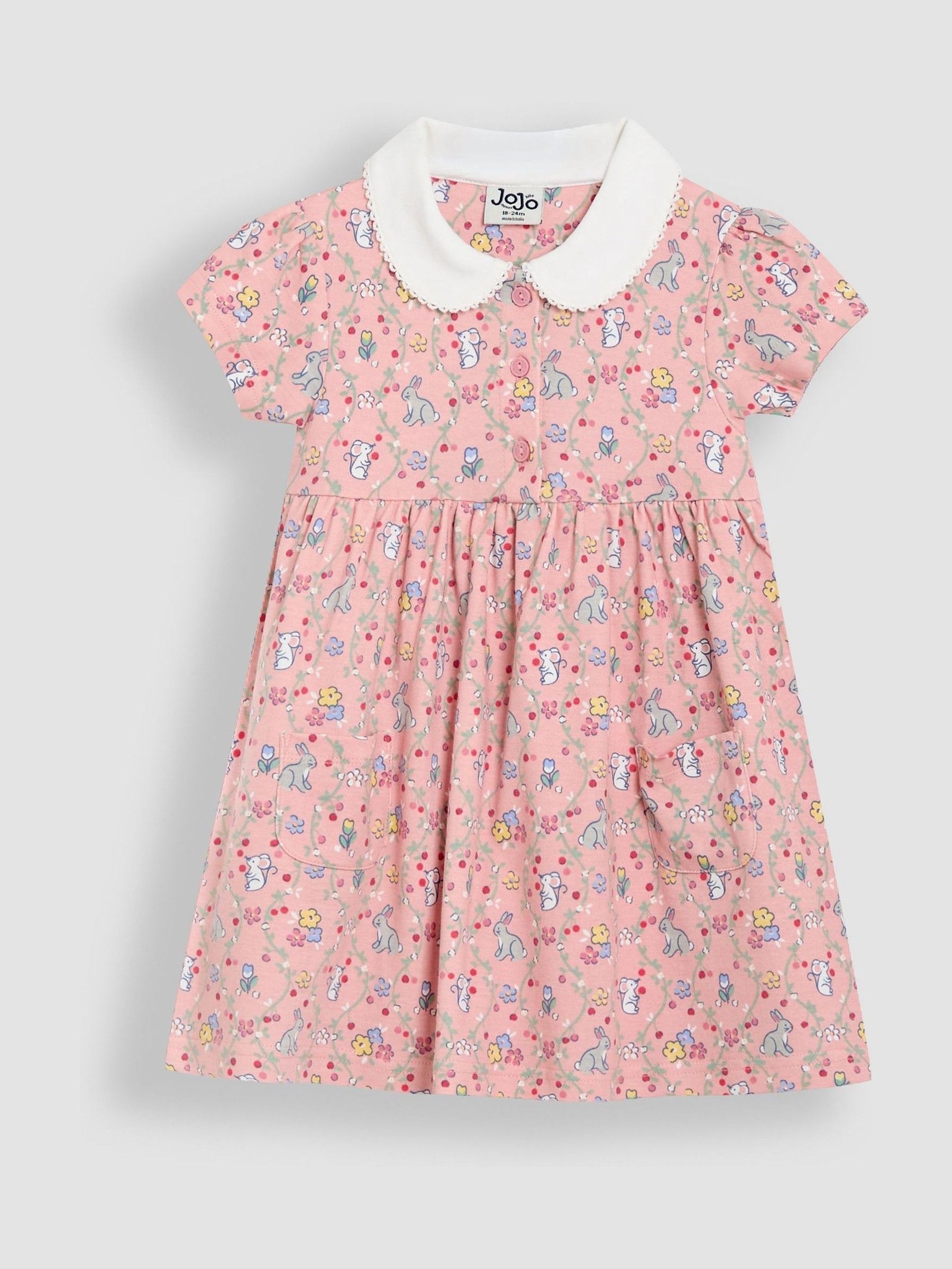 Pink Bunny Peter Pan Collar Button Front Dress (AU5643) | £22 - £25