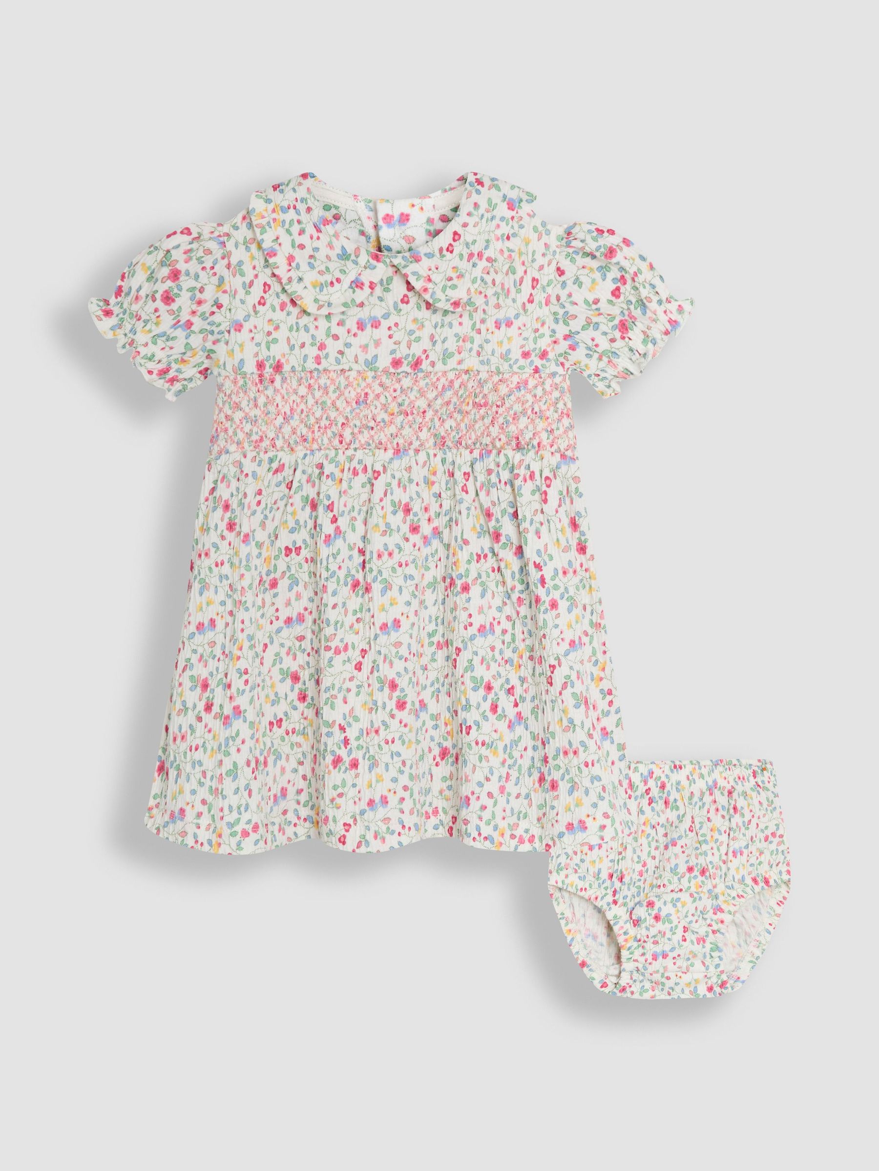 Pink Ditsy Floral Smocked Jersey Dress (AU5718) | £25 - £26