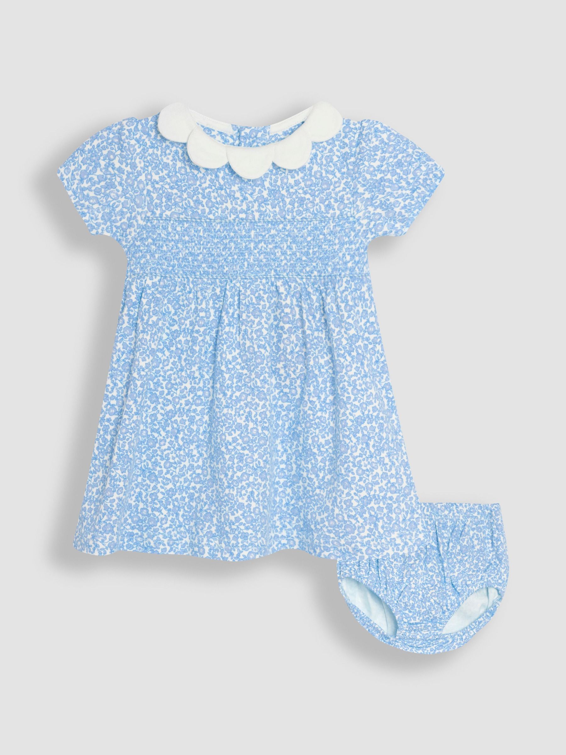 Blue Ditsy Floral Smocked Jersey Dress (AU5726) | £25 - £26