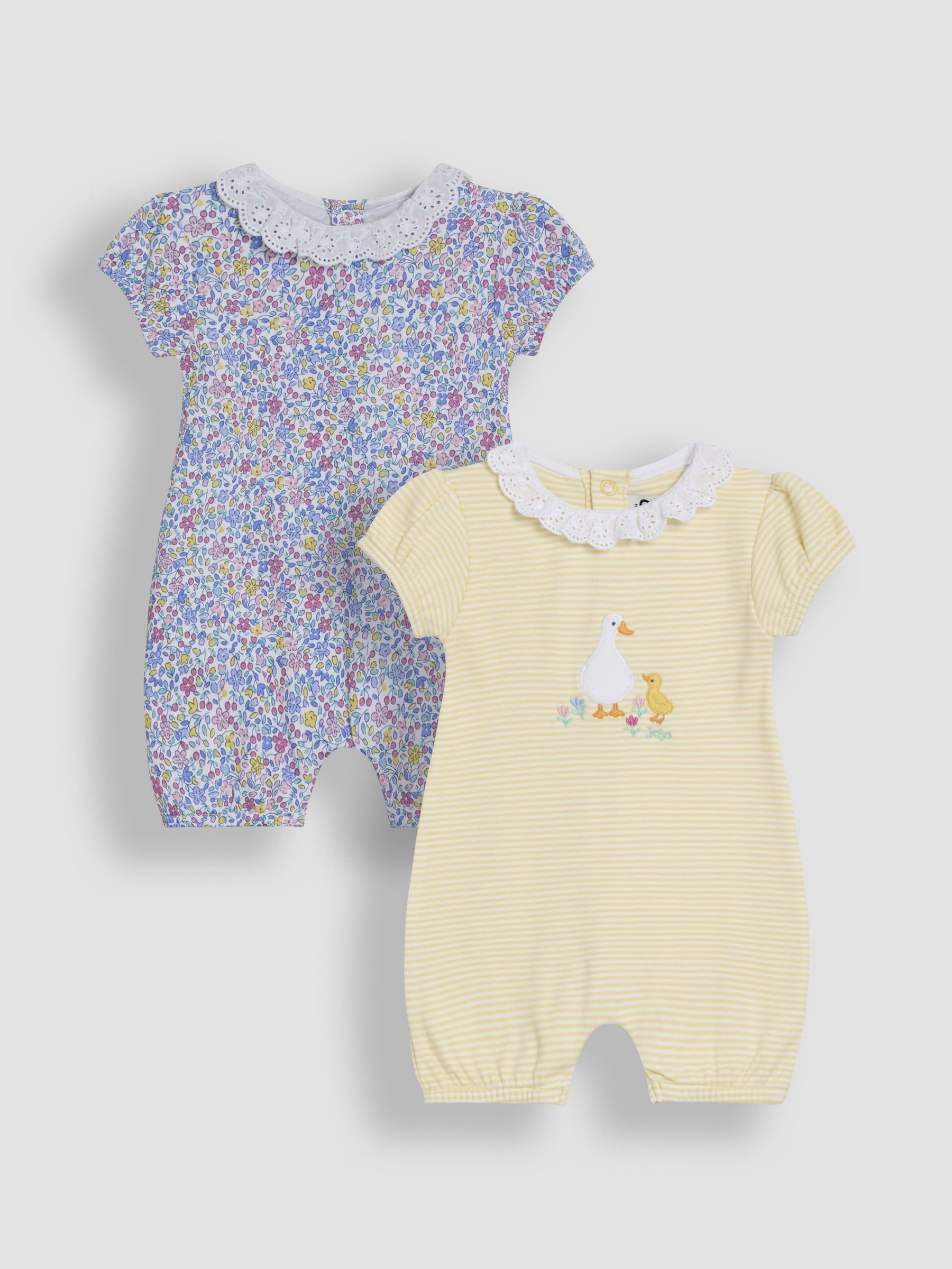 Yellow Duck Broderie Collar 100% Cotton Rompers 2 Pack (AU5731) | £30 - £32