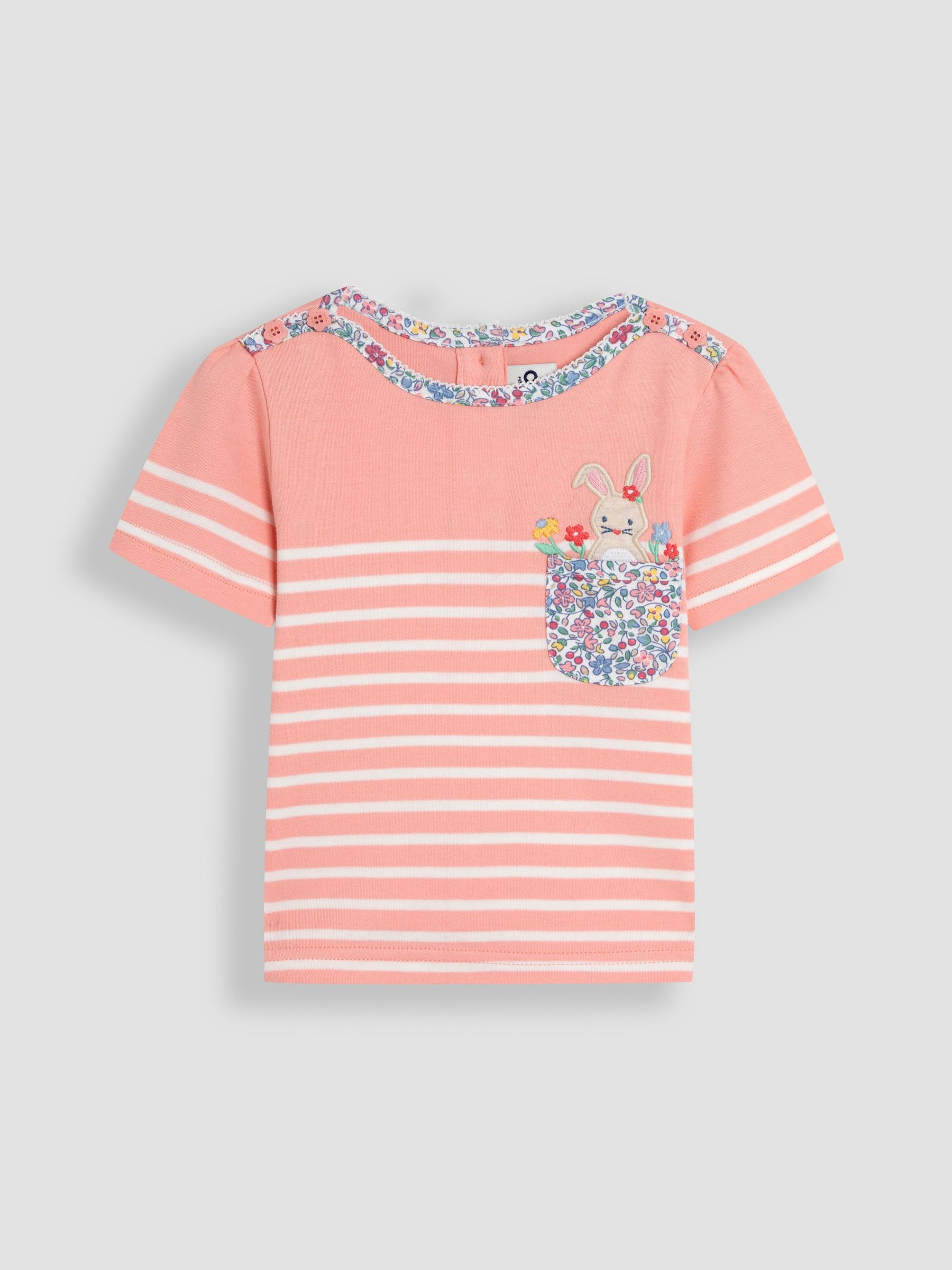 Pink Bunny Appliqué Pocket Breton T-Shirt (AU5738) | £14 - £17
