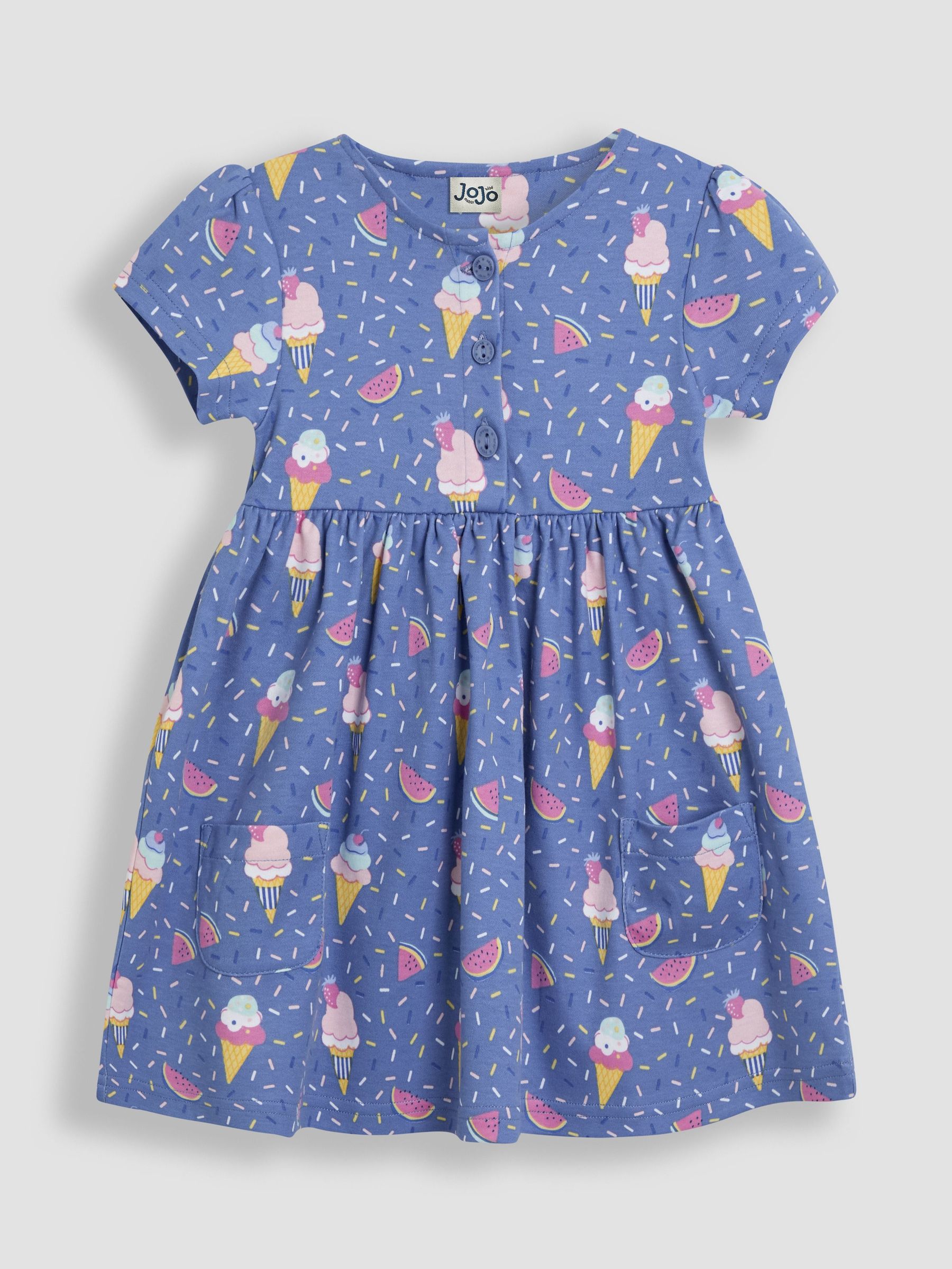 Cornflower Blue Ice Cream Button Front Dress (AU5743) | £22 - £25