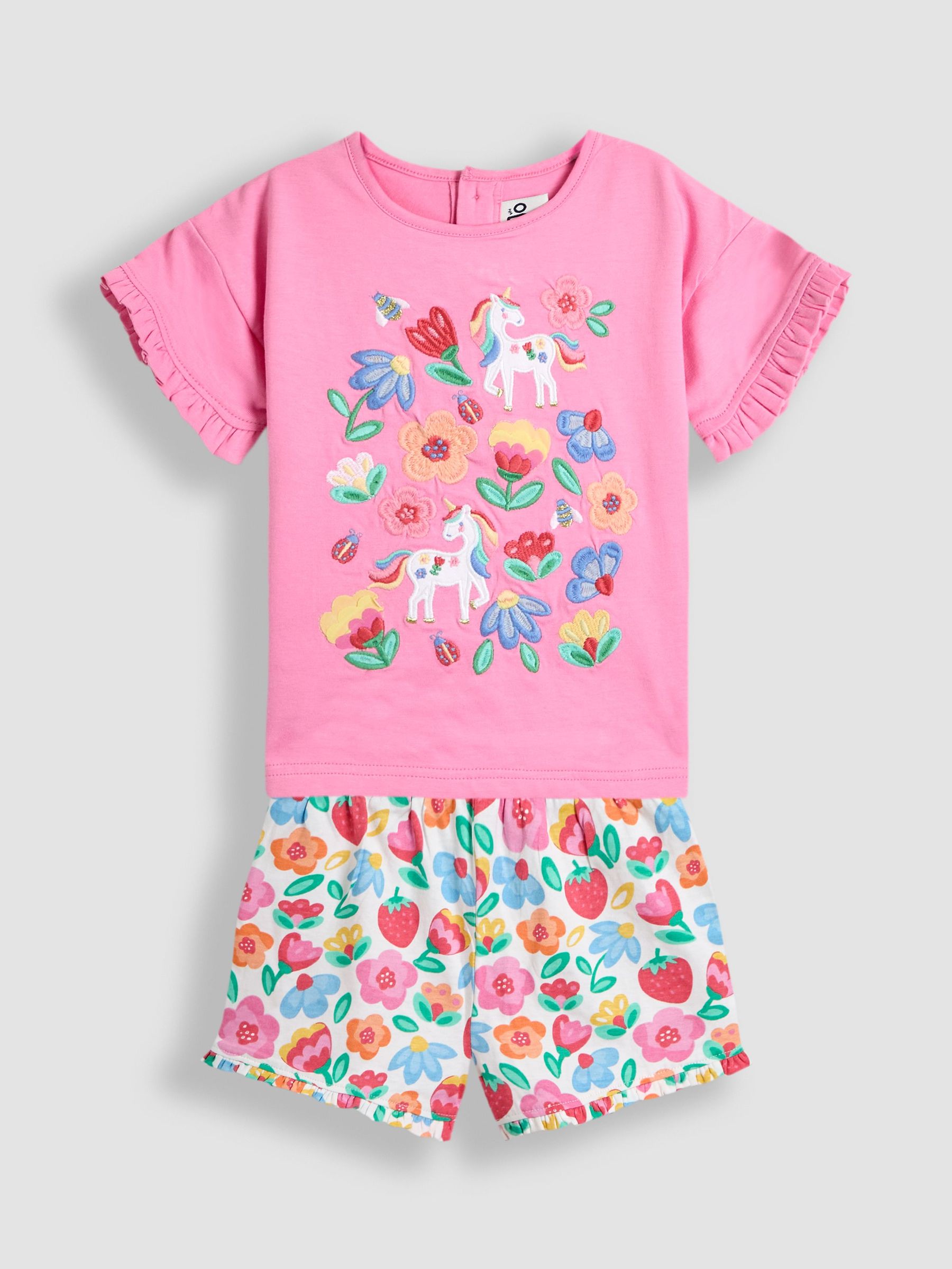 Fucshia Pink Floral Appliqué Frill T-Shirt & Shorts Set 2 Piece (AU5749) | £25 - £28