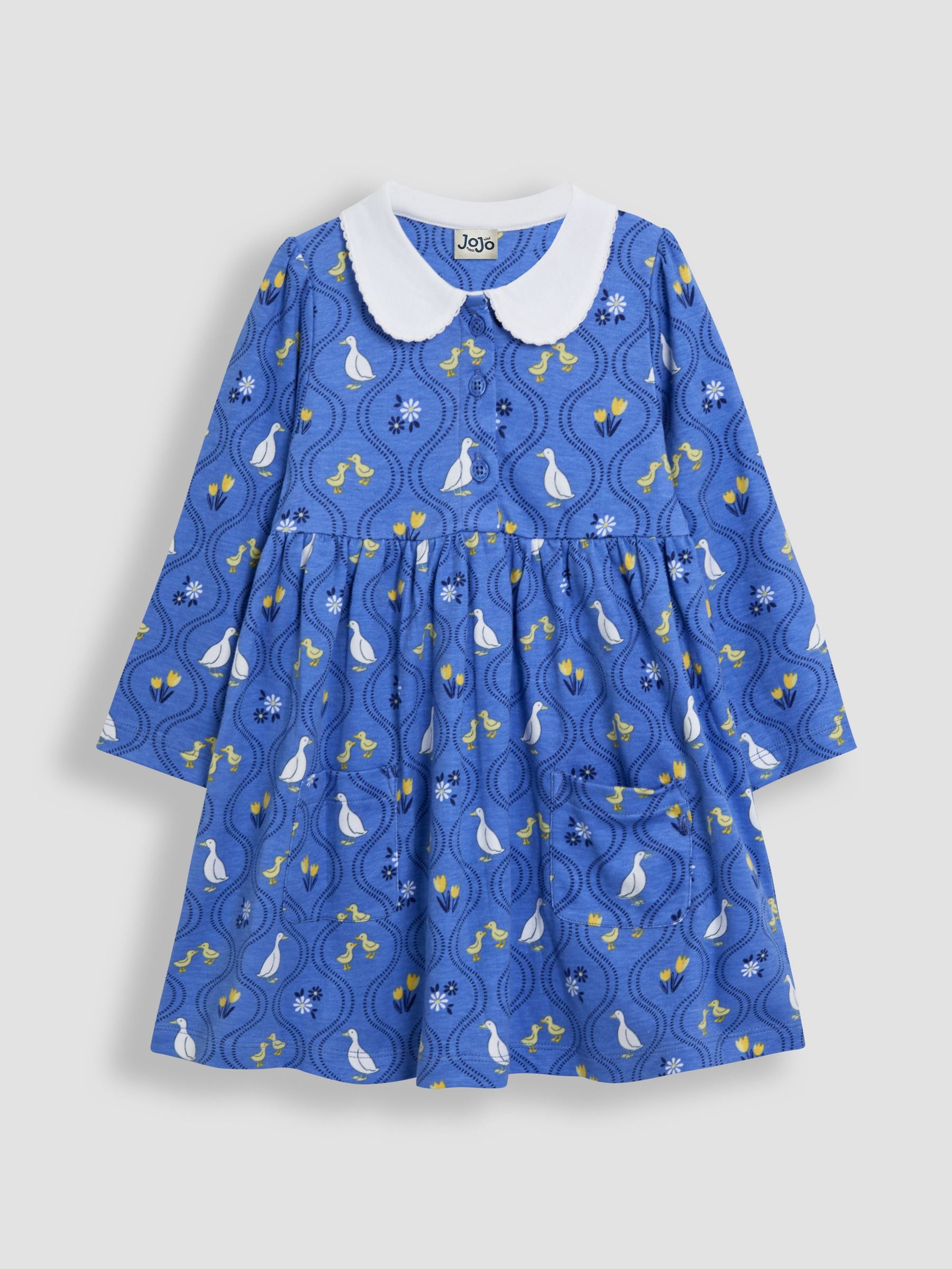 Blue Duck Floral 100% Cotton Peter Pan Collar Button Front Long Sleeve Dress (AU5752) | £23 - £26