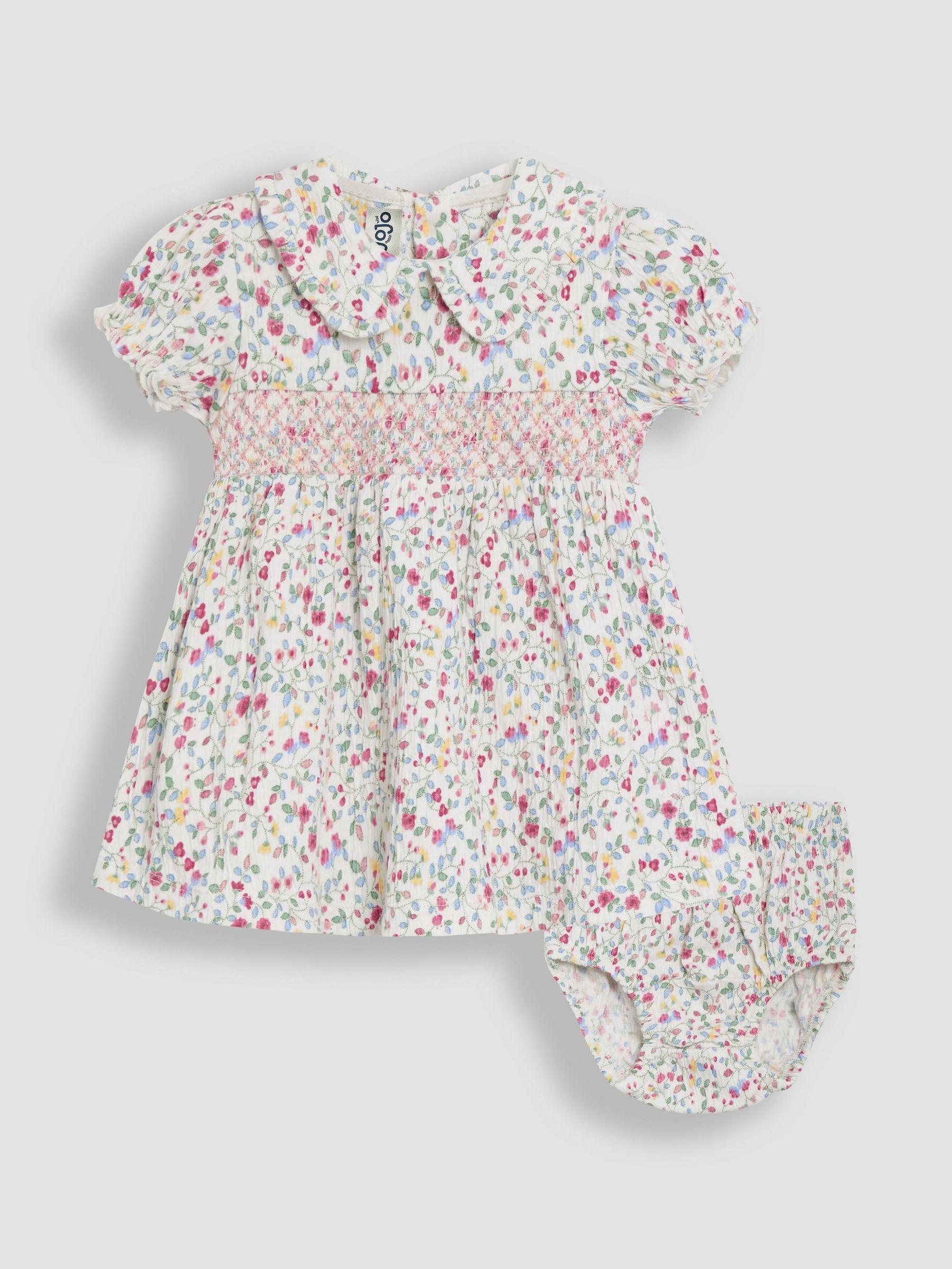 Raspberry Pink Ditsy Floral Smocked Jersey Dress (AU5783) | £25 - £26