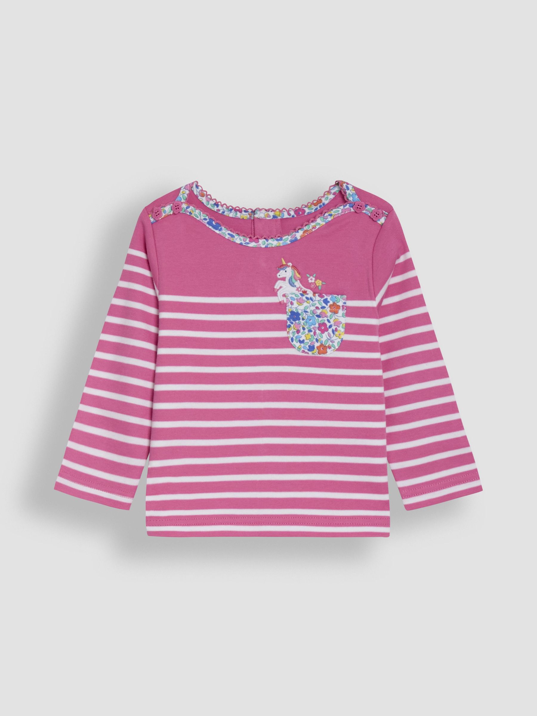 Raspberry Pink Unicorn Appliqué Pocket Breton Top (AU5792) | £15 - £18