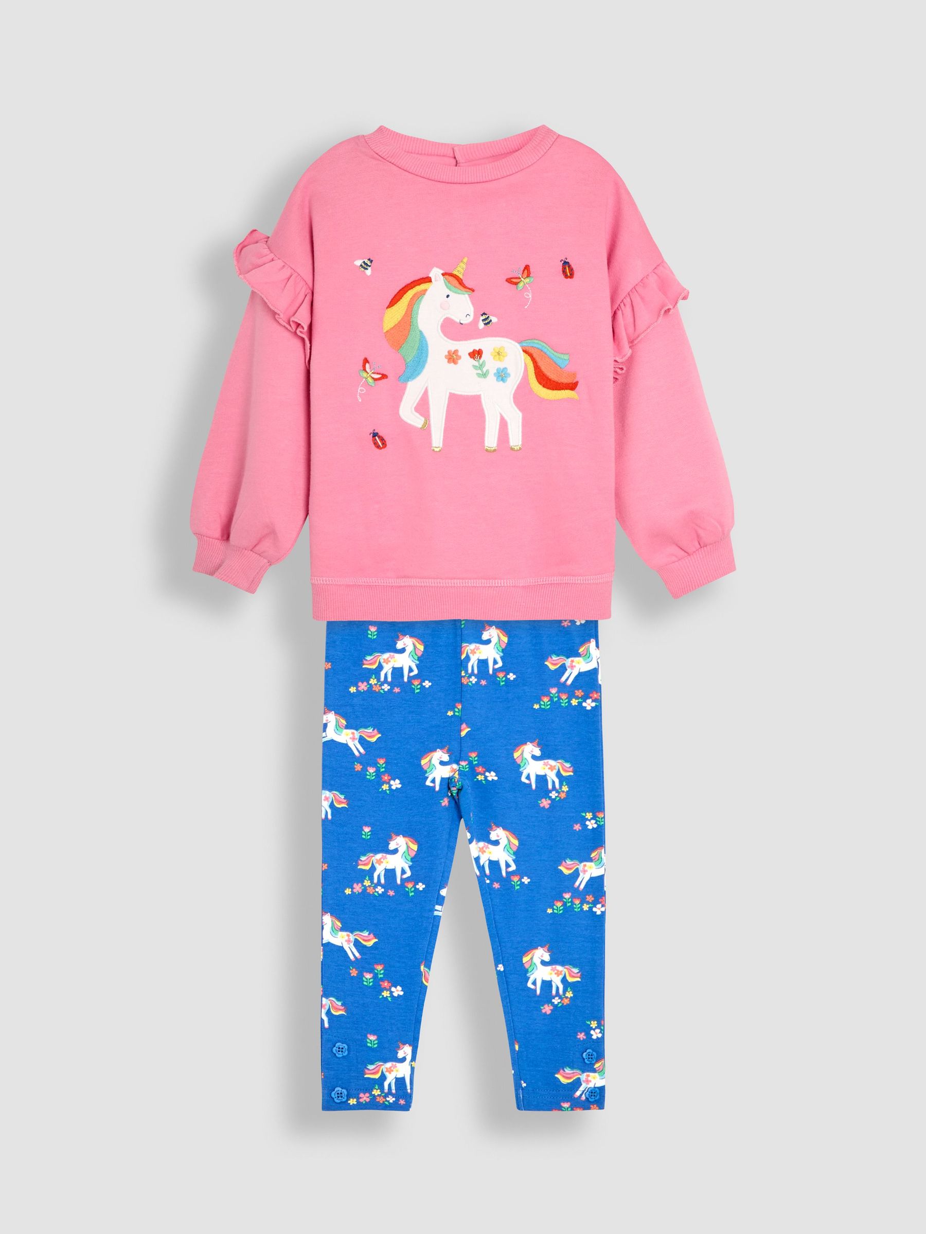 Fuchsia Unicorn Appliqué Frill Sweatshirt & Leggings Set 2 Piece (AU5802) | £30 - £36