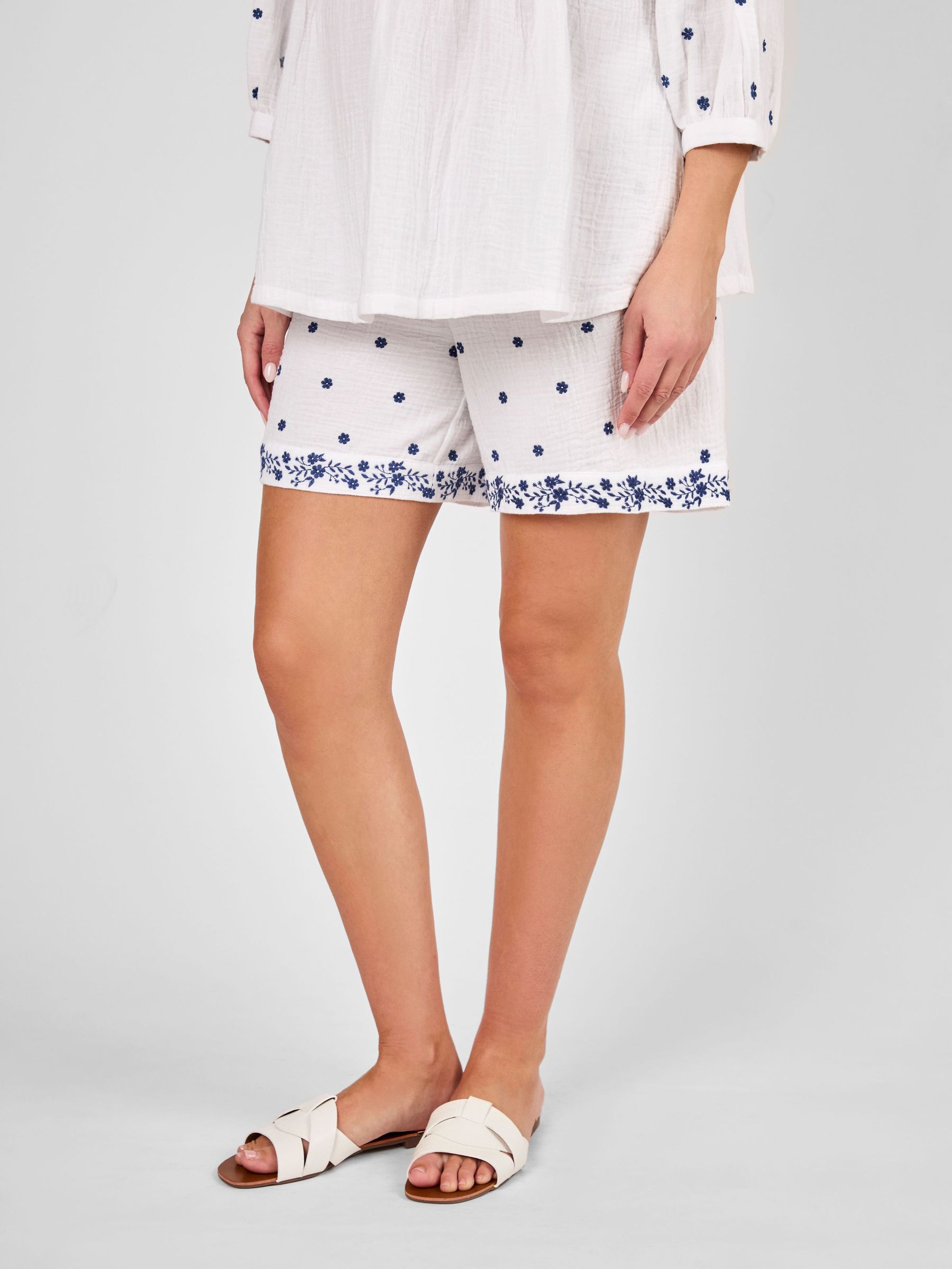 White Maternity Embroidered Shorts (AU6254) | £36