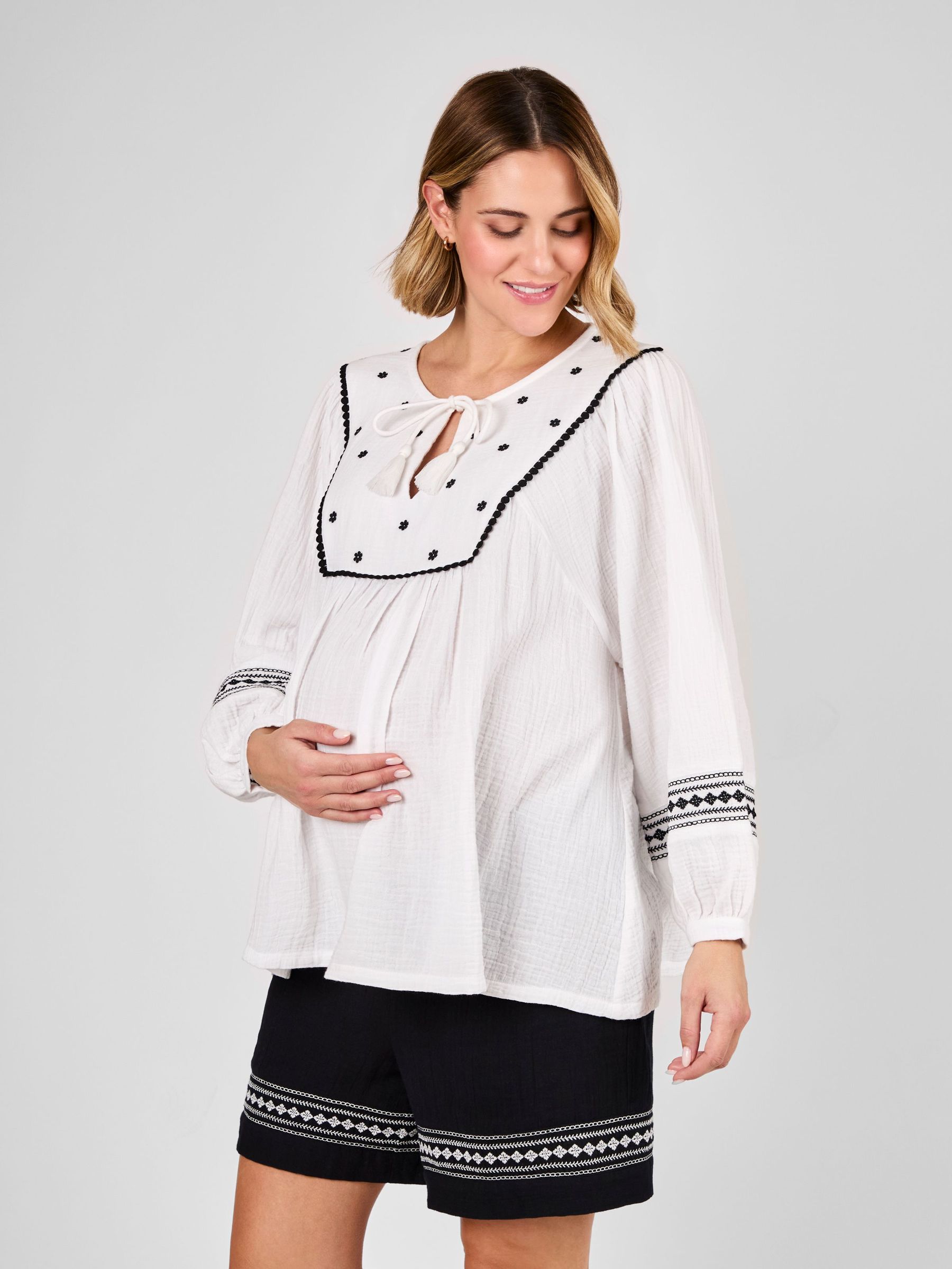 White Maternity Embroidered Blouse (AU6271) | £42