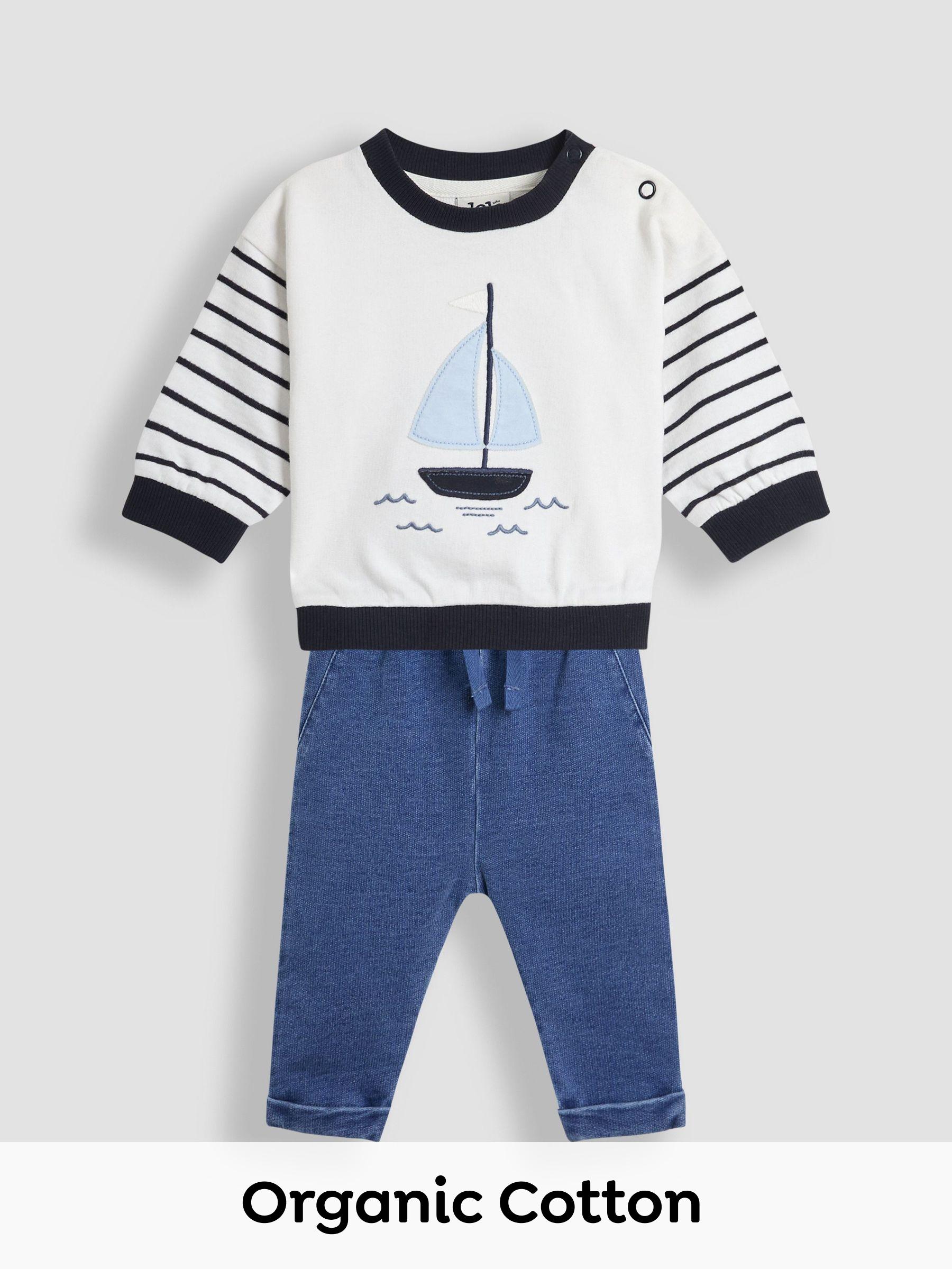 Ecru Organic Cotton Sail Boat Sweatshirt & Joggers Set (AU6293) | £28 - £29