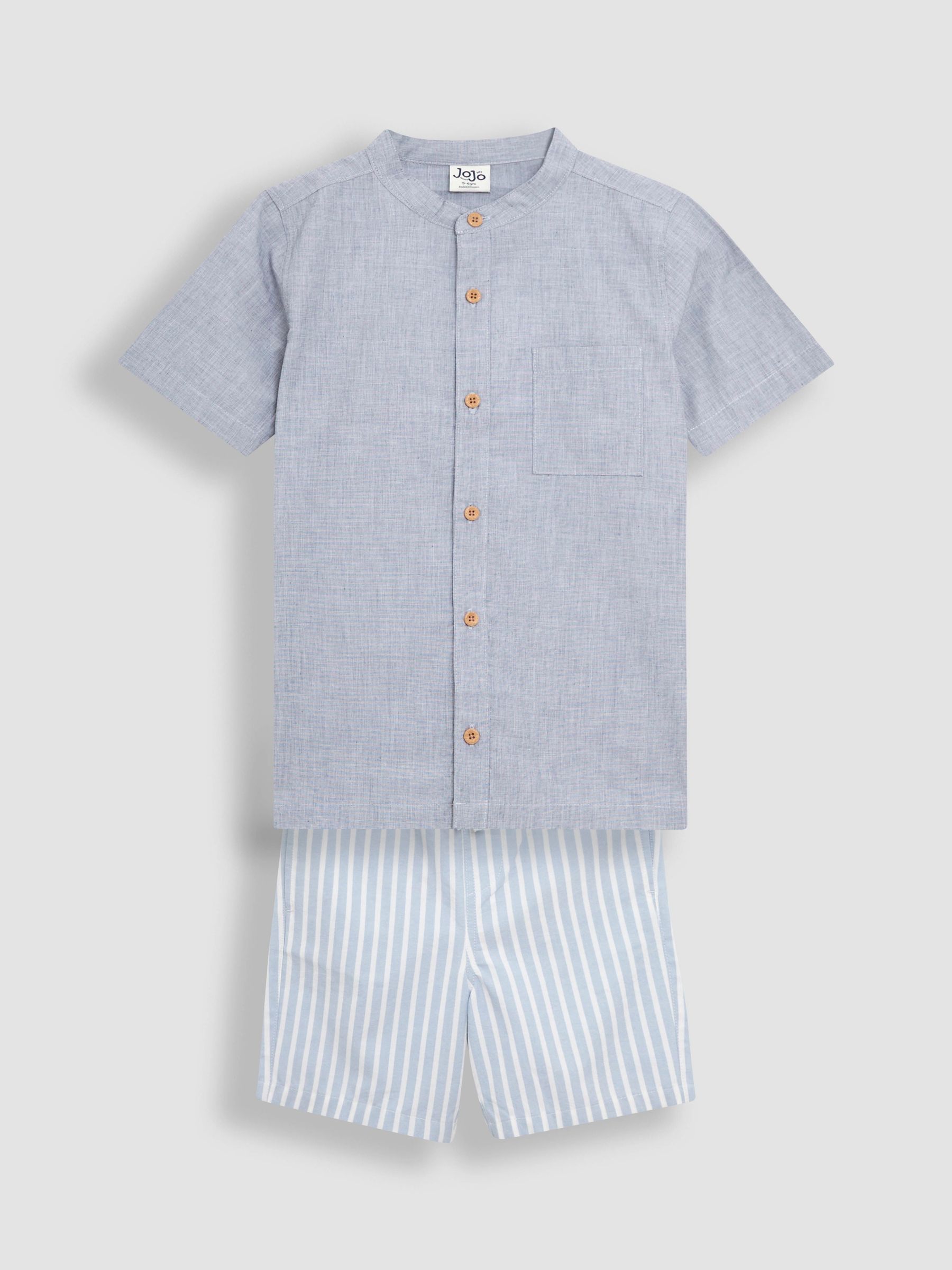 Blue 2-Piece Grandad Collar Shirt & Striped Shorts Set (AU6327) | £32 - £34