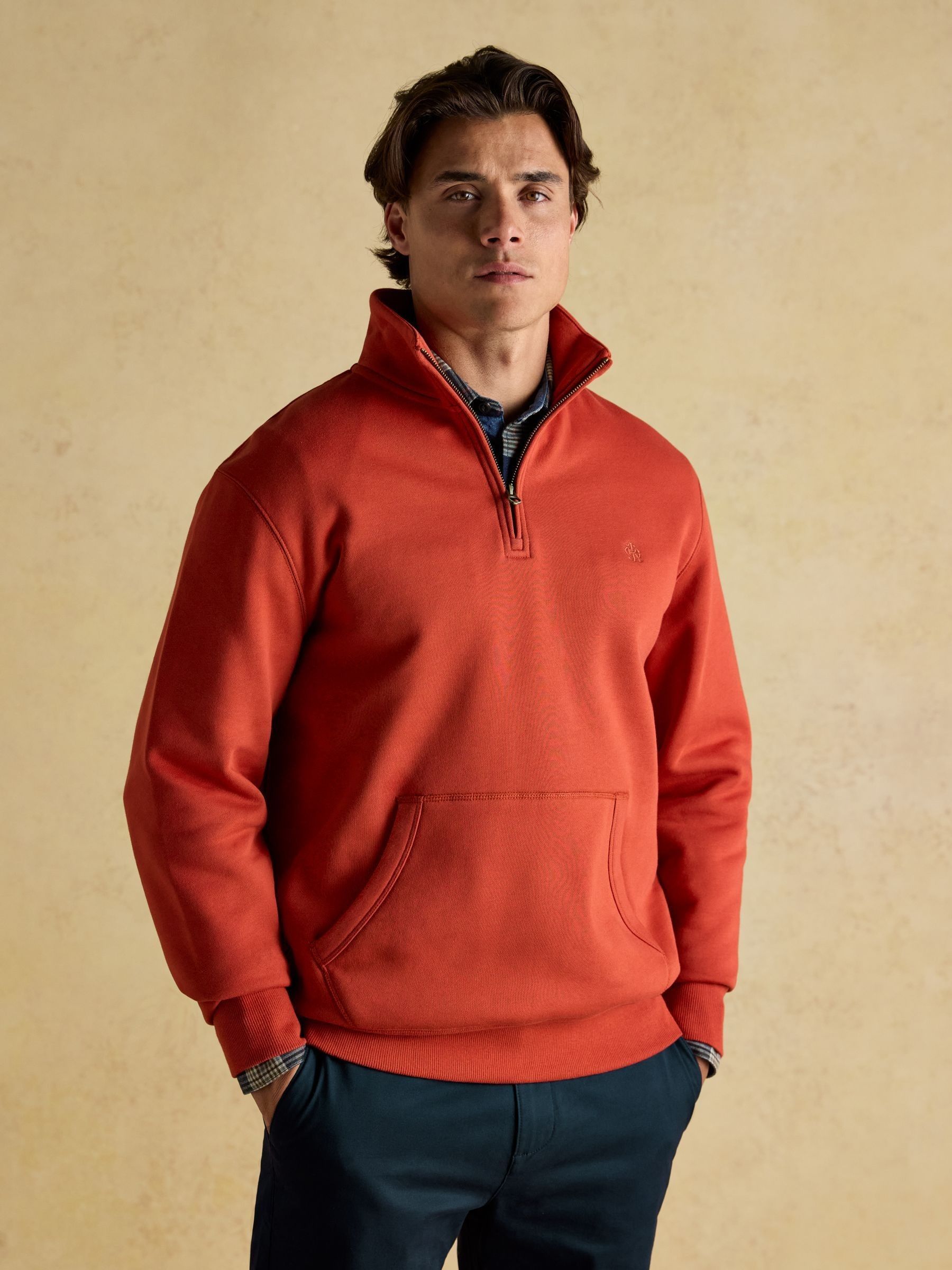 Jenkins Orange Brushed Cotton Quarter Zip Sweatshirt