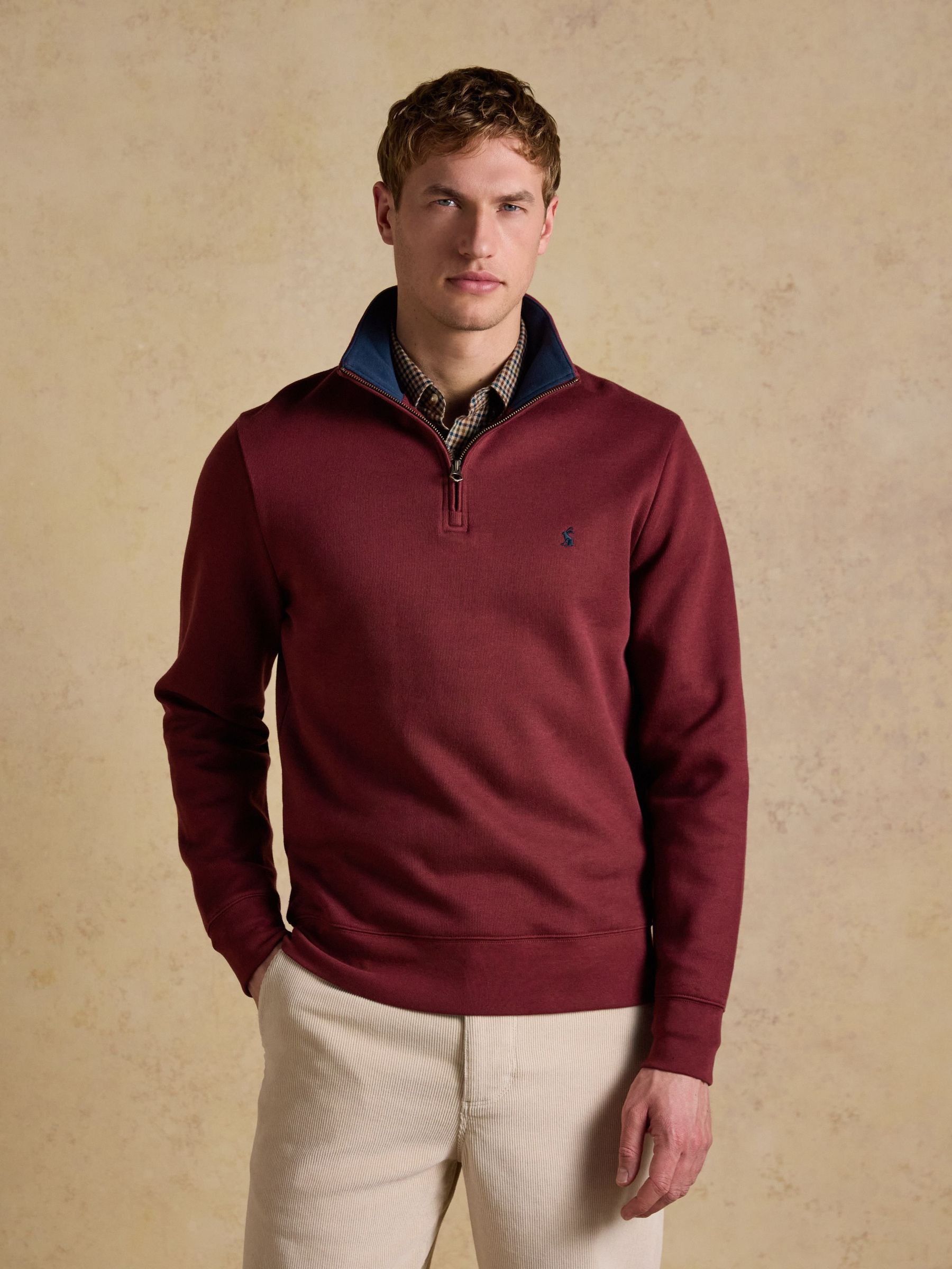 Alistair Burgundy Red French Ribbed Knit Quarter Zip Sweatshirt