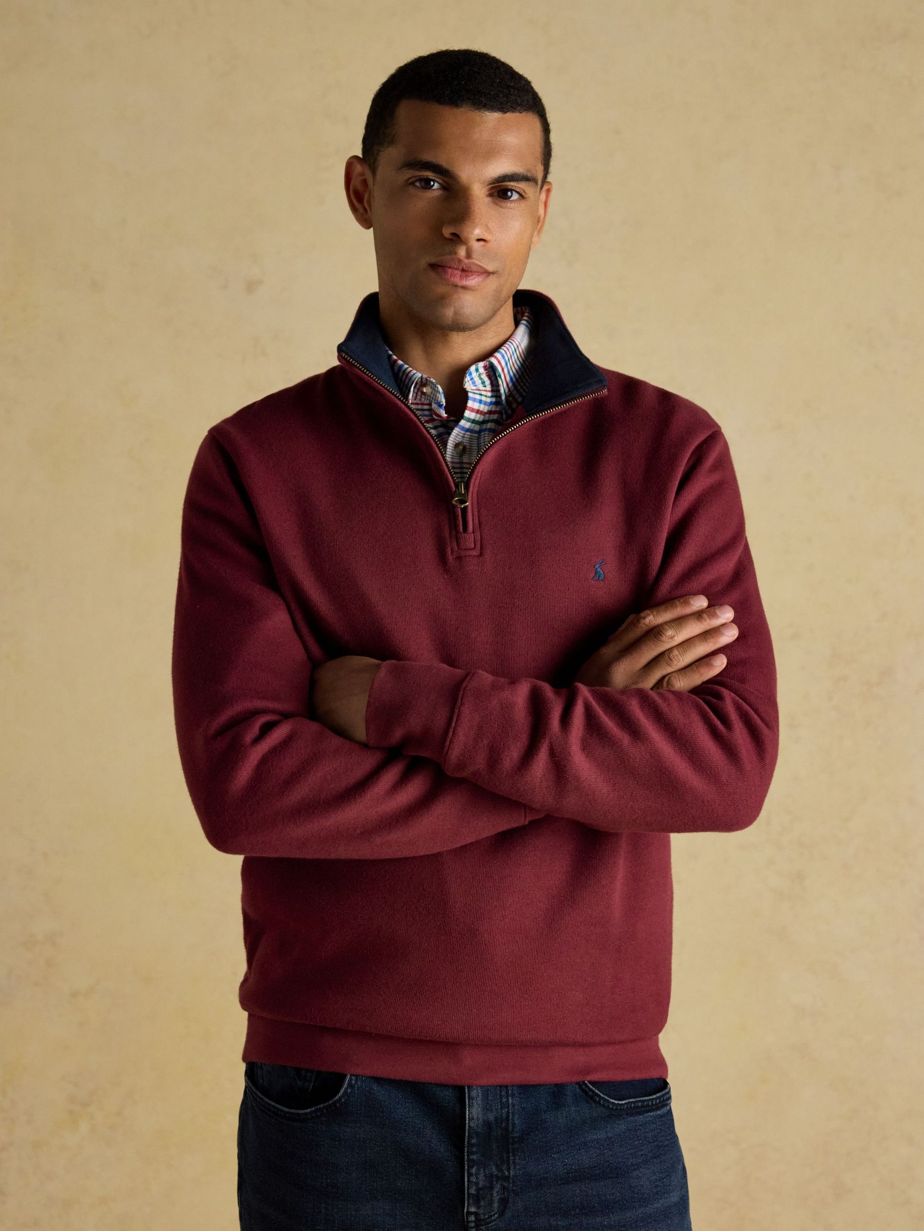 Burgundy Red Alistair French Ribbed Knit Quarter Zip Sweatshirt (AU7259) | £50