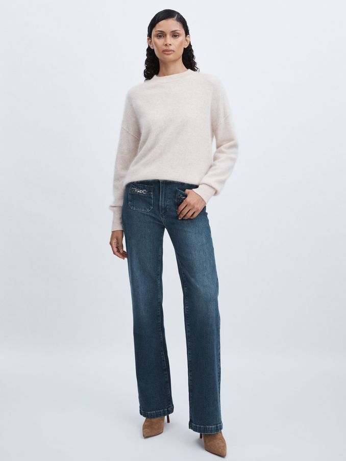 Paige Savon Blue Wide Leg Patch Pocket Jeans in Savon Blue (AU7423) | £228