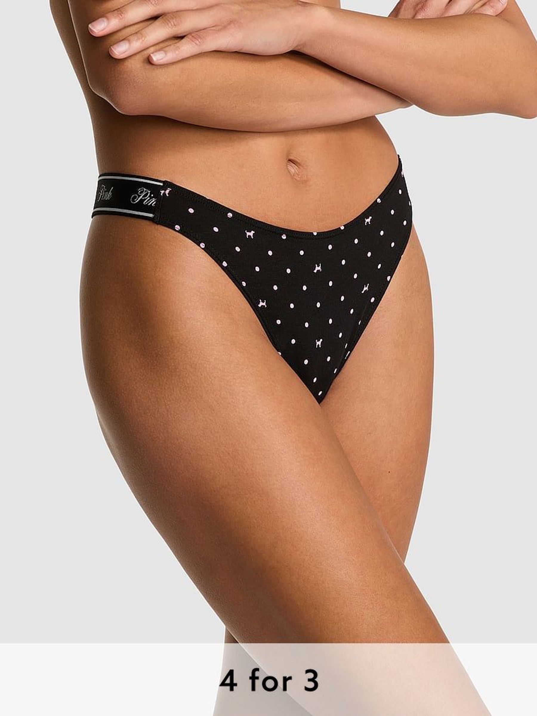 Black Dots Thong Cotton Logo Knickers (AU7818) | £9