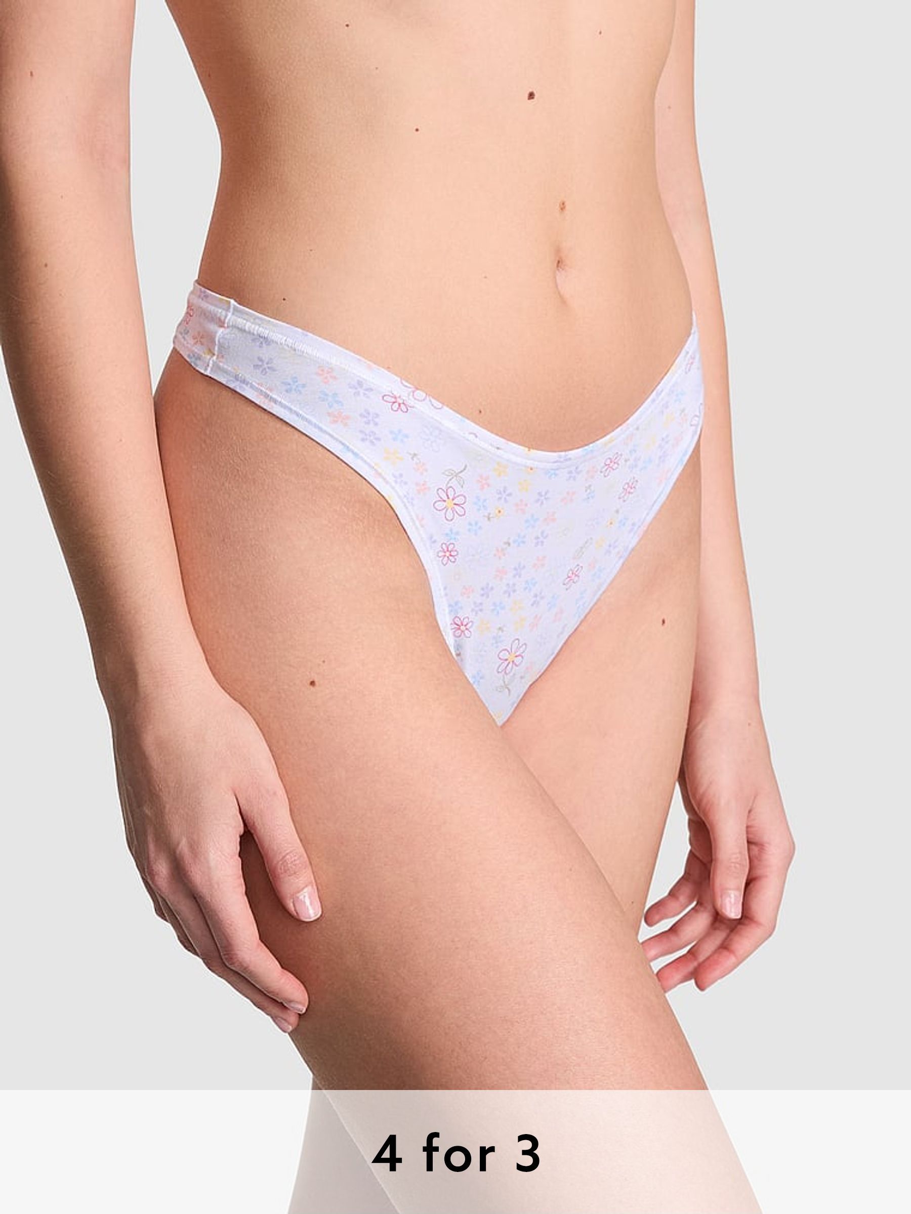 White Floral Thong Cotton Knickers (AU7838) | £9