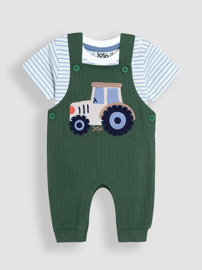 Khaki Tractor 2-Piece Appliqué Dungarees & T-Shirt Set (AU7921) | £28 - £29