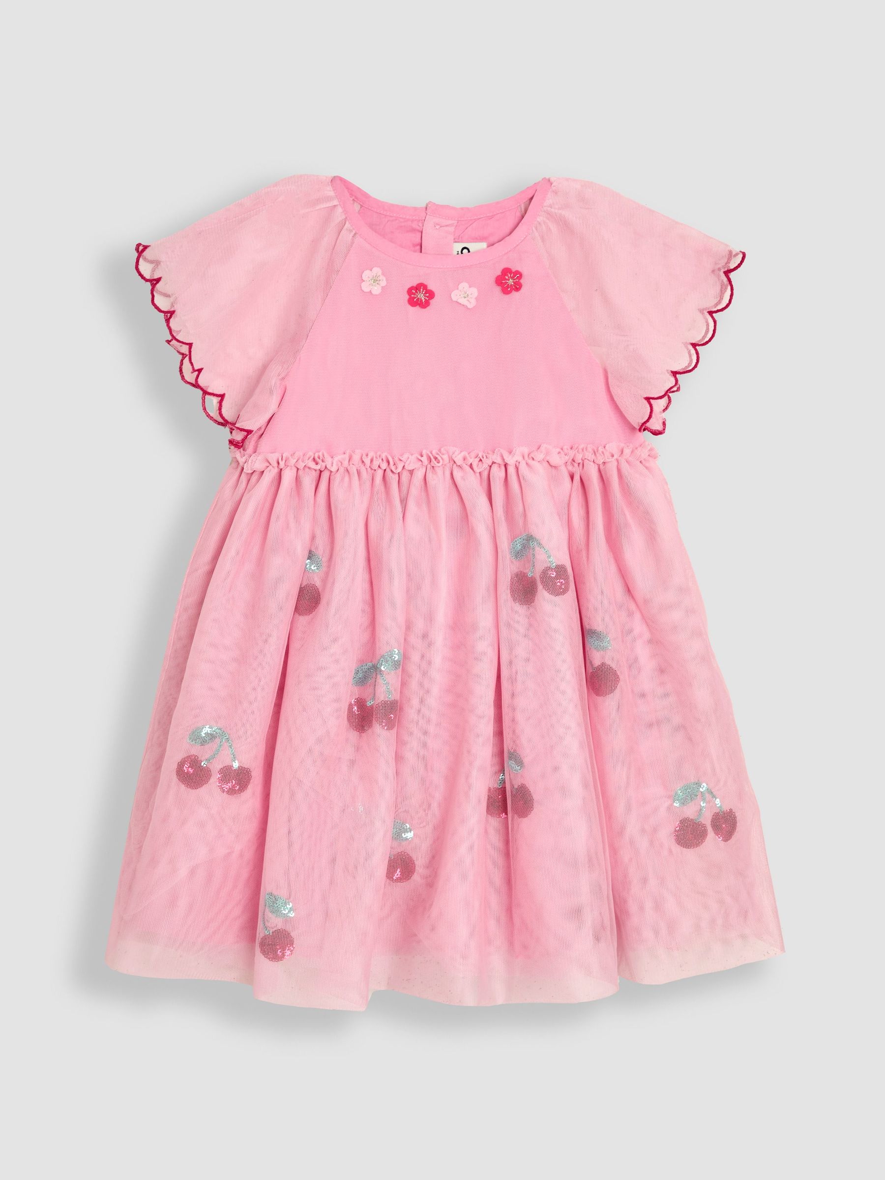 Pink Cherry Angel Sleeve Appliqué Tulle Party Dress (AU7925) | £37 - £43