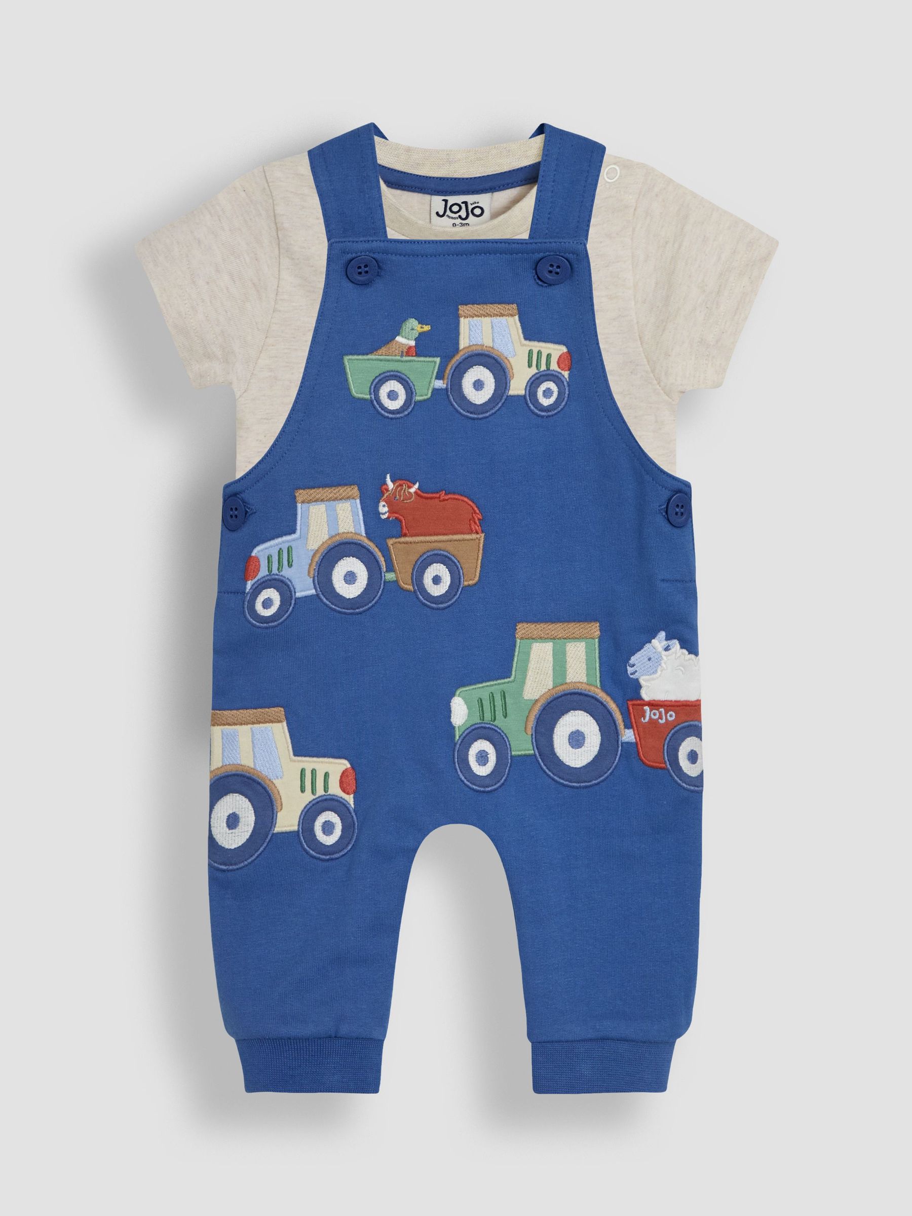 Denim Tractor 2-Piece Appliqué Dungarees & T-Shirt Set (AU7929) | £28 - £29
