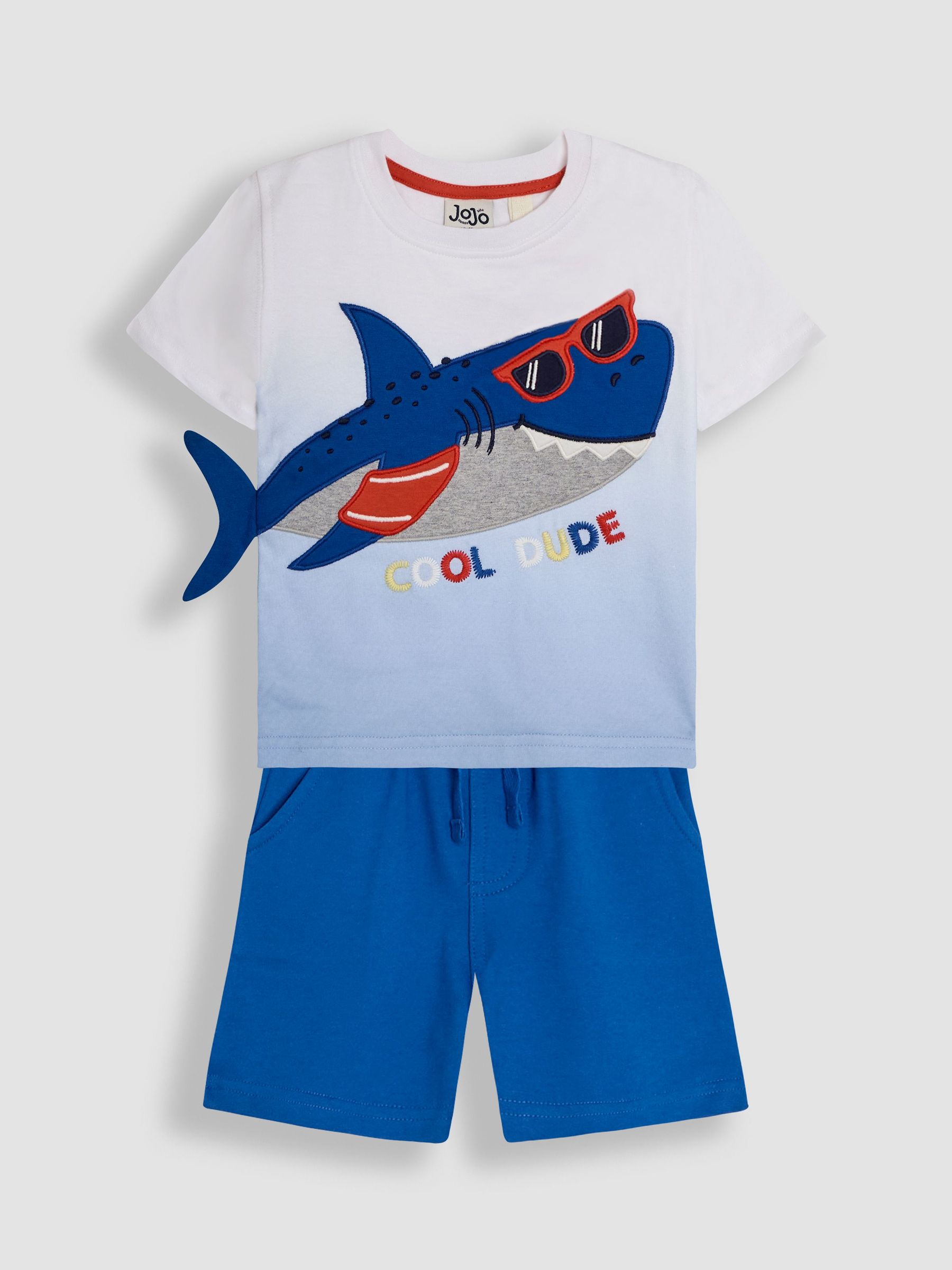 Blue Shark 2 Piece Appliqué 100% Cotton T-Shirt & Short Set (AU7940) | £26 - £29