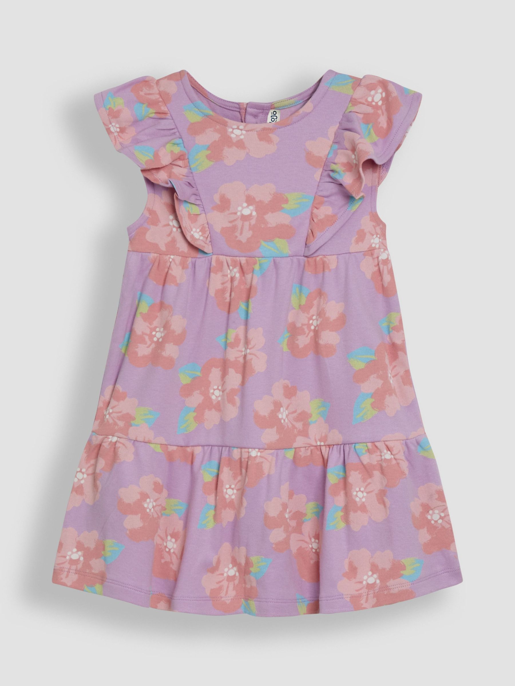 Lilac Purple Tropical Floral Frill Shoulder Summer Dress (AU7941) | £19 - £22