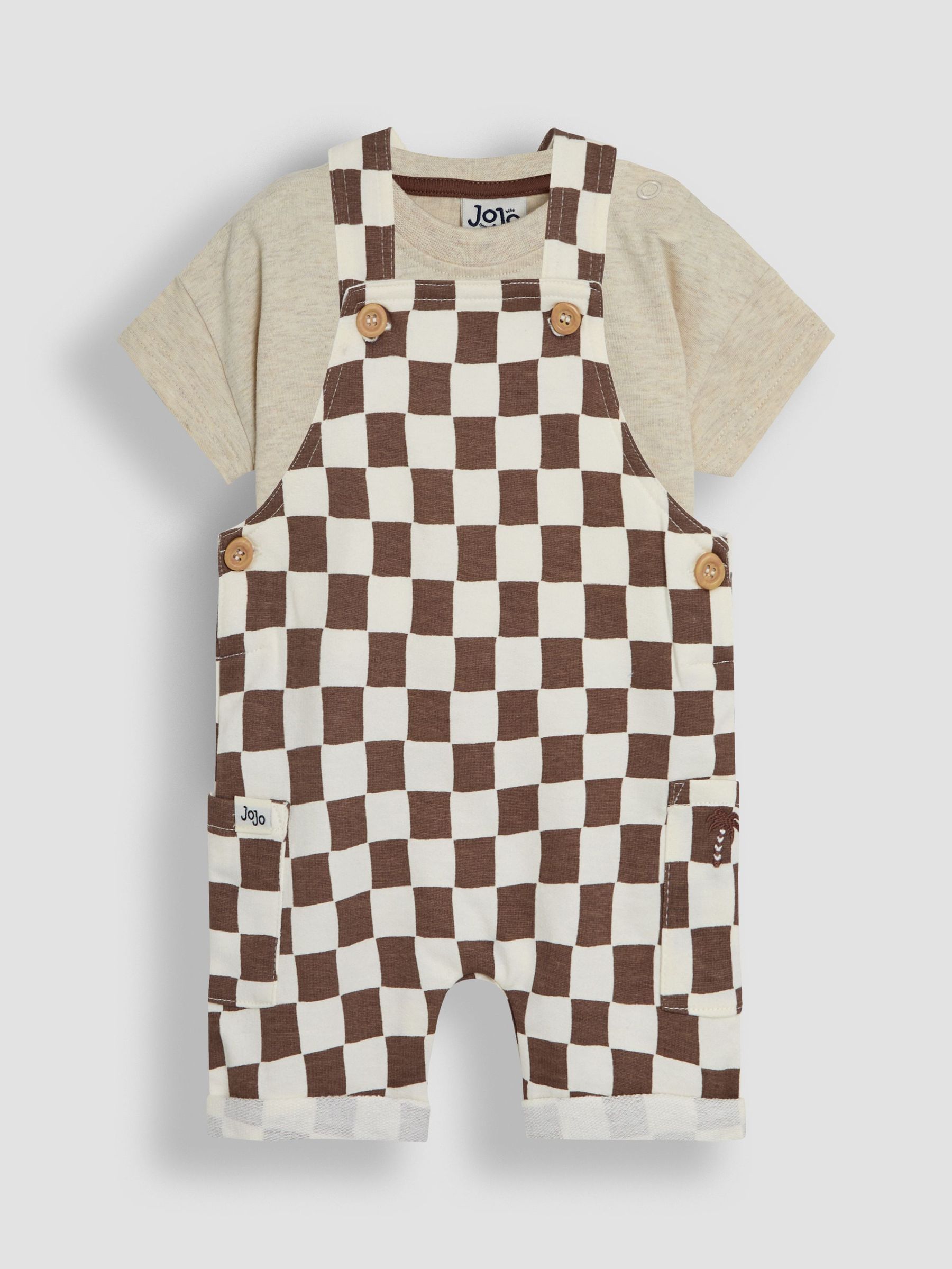 Stone 2-Piece Checkerboard Dungarees & T-Shirt Set (AU7944) | £22 - £23